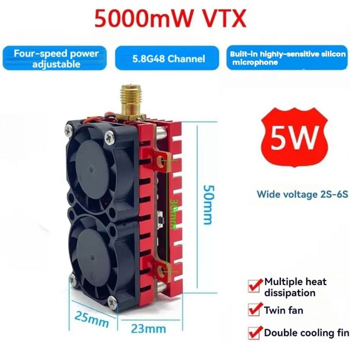 5.8G 5Вт 48Канальный VTX видеопередатчик 5.8G 5Вт 48Канальный VTX видеопередатчик