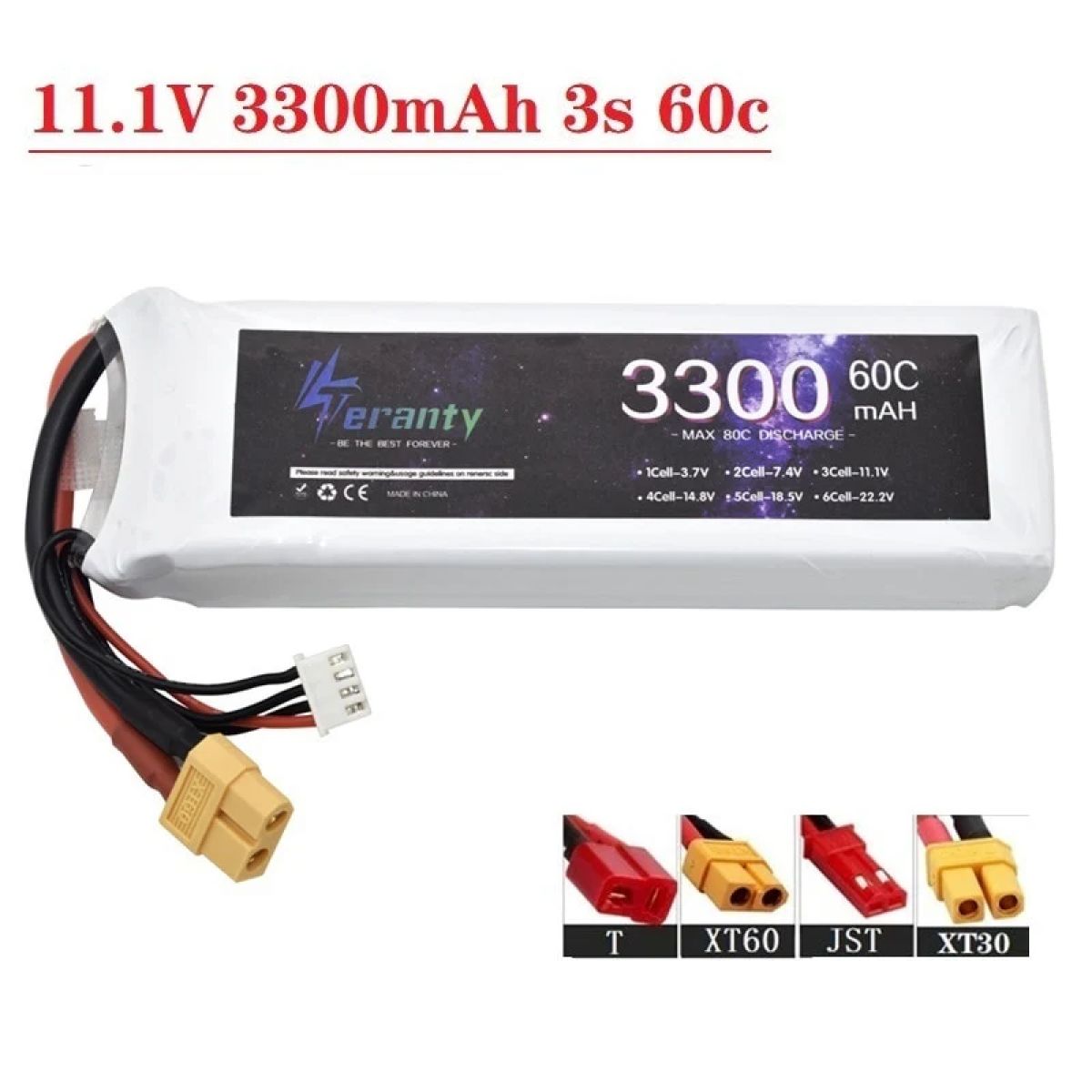 Аккумулятор LiPo 11.1V 3300mAh 60C 3S для RC машин, дронов, вертолётов, самолётов, T JST XT30 XT60 Аккумулятор LiPo 11.1V 3300mAh 60C 3S для RC машин, дронов, вертолётов, самолётов, T JST XT30 XT60
