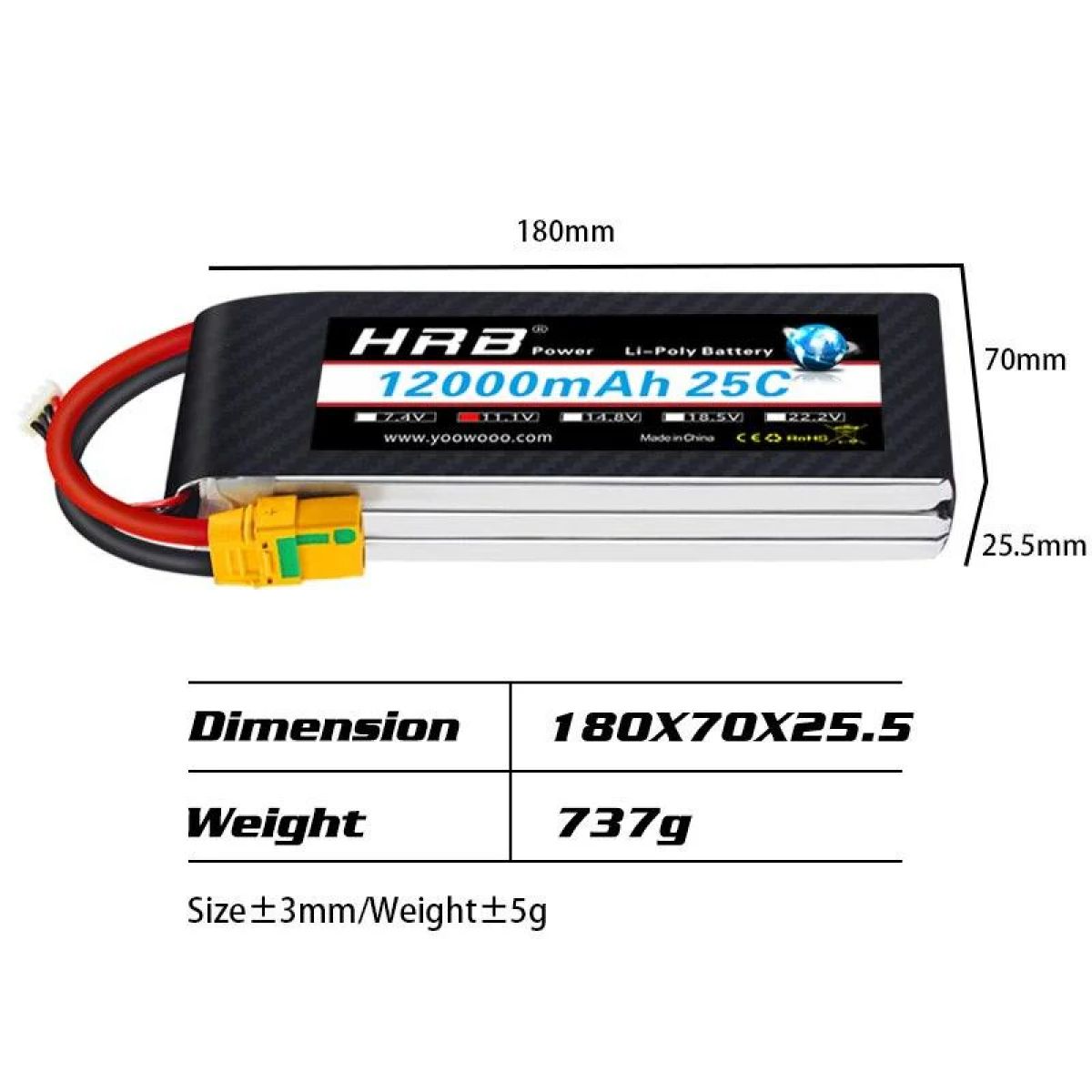 Аккумулятор HRB Lipo 3S 11.1В 12000мАч 25C XT60/T/EC2/EC3/EC5/XT90/XT30 для RC авто, лодок, дронов Аккумулятор HRB Lipo 3S 11.1В 12000мАч 25C XT60/T/EC2/EC3/EC5/XT90/XT30 для RC авто, лодок, дронов