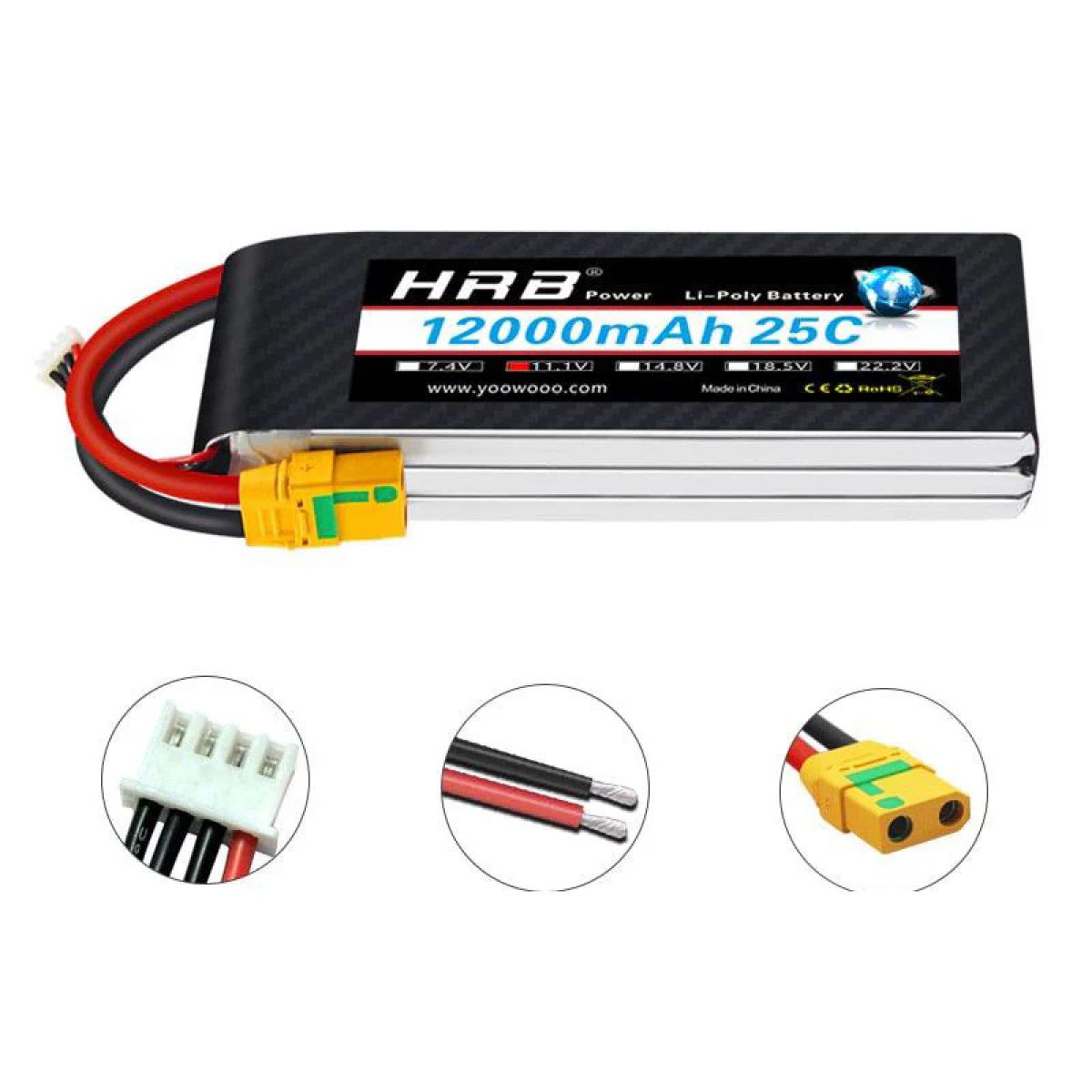 Аккумулятор HRB Lipo 3S 11.1В 12000мАч 25C XT60/T/EC2/EC3/EC5/XT90/XT30 для RC авто, лодок, дронов Аккумулятор HRB Lipo 3S 11.1В 12000мАч 25C XT60/T/EC2/EC3/EC5/XT90/XT30 для RC авто, лодок, дронов