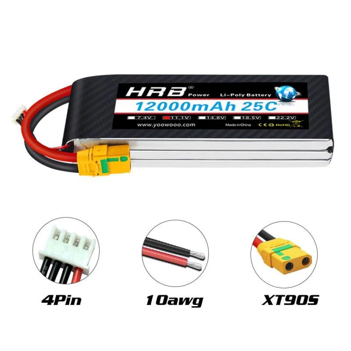 Аккумулятор HRB Lipo 3S 11.1В 12000мАч 25C XT60/T/EC2/EC3/EC5/XT90/XT30 для RC авто, лодок, дронов Аккумулятор HRB Lipo 3S 11.1В 12000мАч 25C XT60/T/EC2/EC3/EC5/XT90/XT30 для RC авто, лодок, дронов