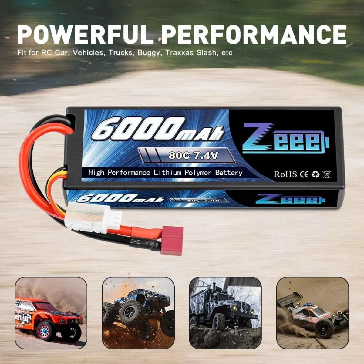 Аккумулятор Zeee 2S 6000mAh 80C 7.4V с разъемом Deans, жесткий кейс для RC моделей и FPV дронов Аккумулятор Zeee 2S 6000mAh 80C 7.4V с разъемом Deans, жесткий кейс для RC моделей и FPV дронов