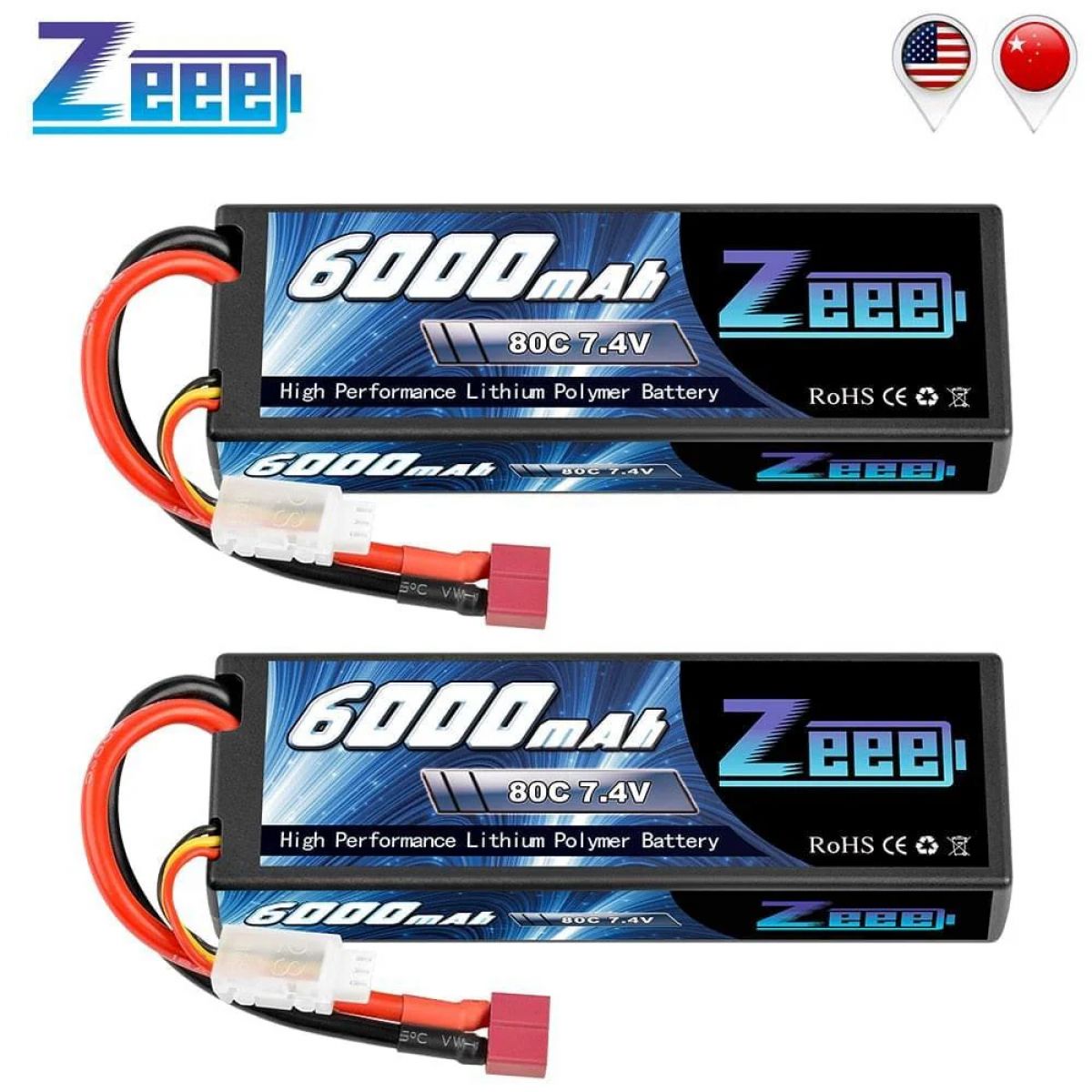 Аккумулятор Zeee 2S 6000mAh 80C 7.4V с разъемом Deans, жесткий кейс для RC моделей и FPV дронов Аккумулятор Zeee 2S 6000mAh 80C 7.4V с разъемом Deans, жесткий кейс для RC моделей и FPV дронов