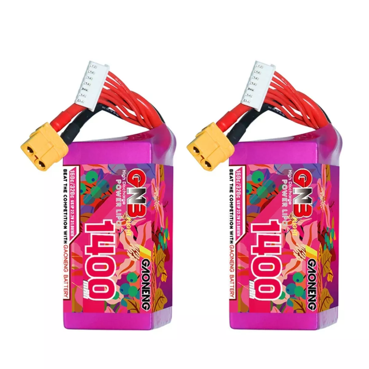 Аккумулятор LiPo 2шт GNB 6S 22.2В 1400мАч 160C/320C для гоночных дронов Аккумулятор LiPo 2шт GNB 6S 22.2В 1400мАч 160C/320C для гоночных дронов