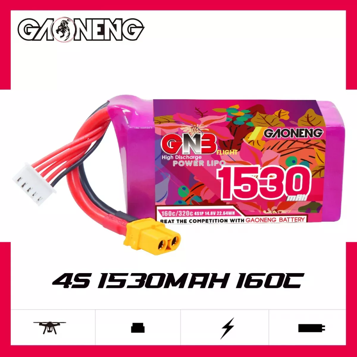 Аккумулятор GNB 4S 14.8V 1530mAh 160C/320C Lipo для квадрокоптеров RC FPV Аккумулятор GNB 4S 14.8V 1530mAh 160C/320C Lipo для квадрокоптеров RC FPV