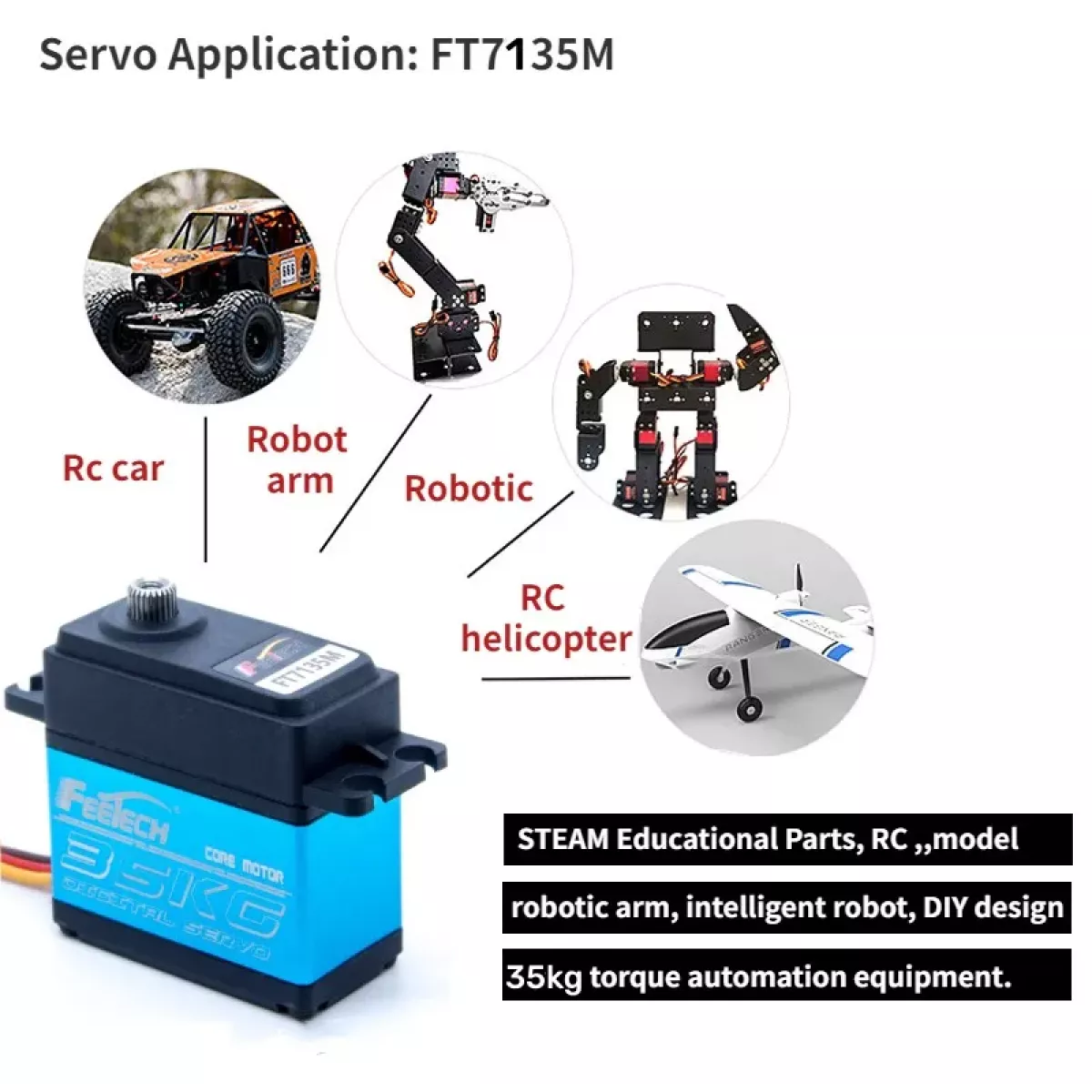 Feetech FT7135M - 35 кг серво 180° металл, водонепроницаемый для RC авто 1/8, 1/10, 1/12 Feetech FT7135M - 35 кг серво 180° металл, водонепроницаемый для RC авто 1/8, 1/10, 1/12