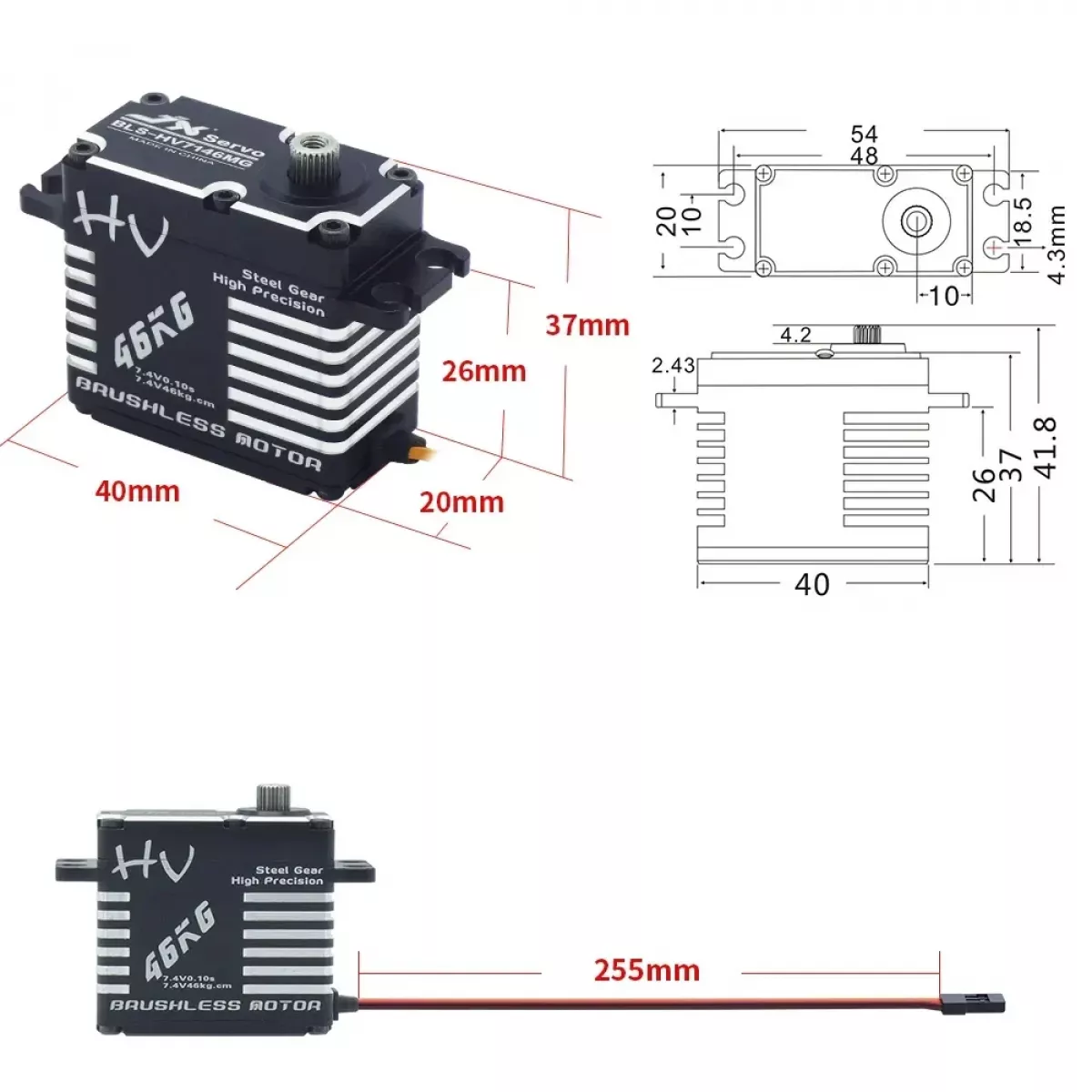JX Servo BLS-HV7146MG — влагозащищённый сервопривод 46КГ 7.4В, стальные шестерни, RC, CNC JX Servo BLS-HV7146MG — влагозащищённый сервопривод 46КГ 7.4В, стальные шестерни, RC, CNC