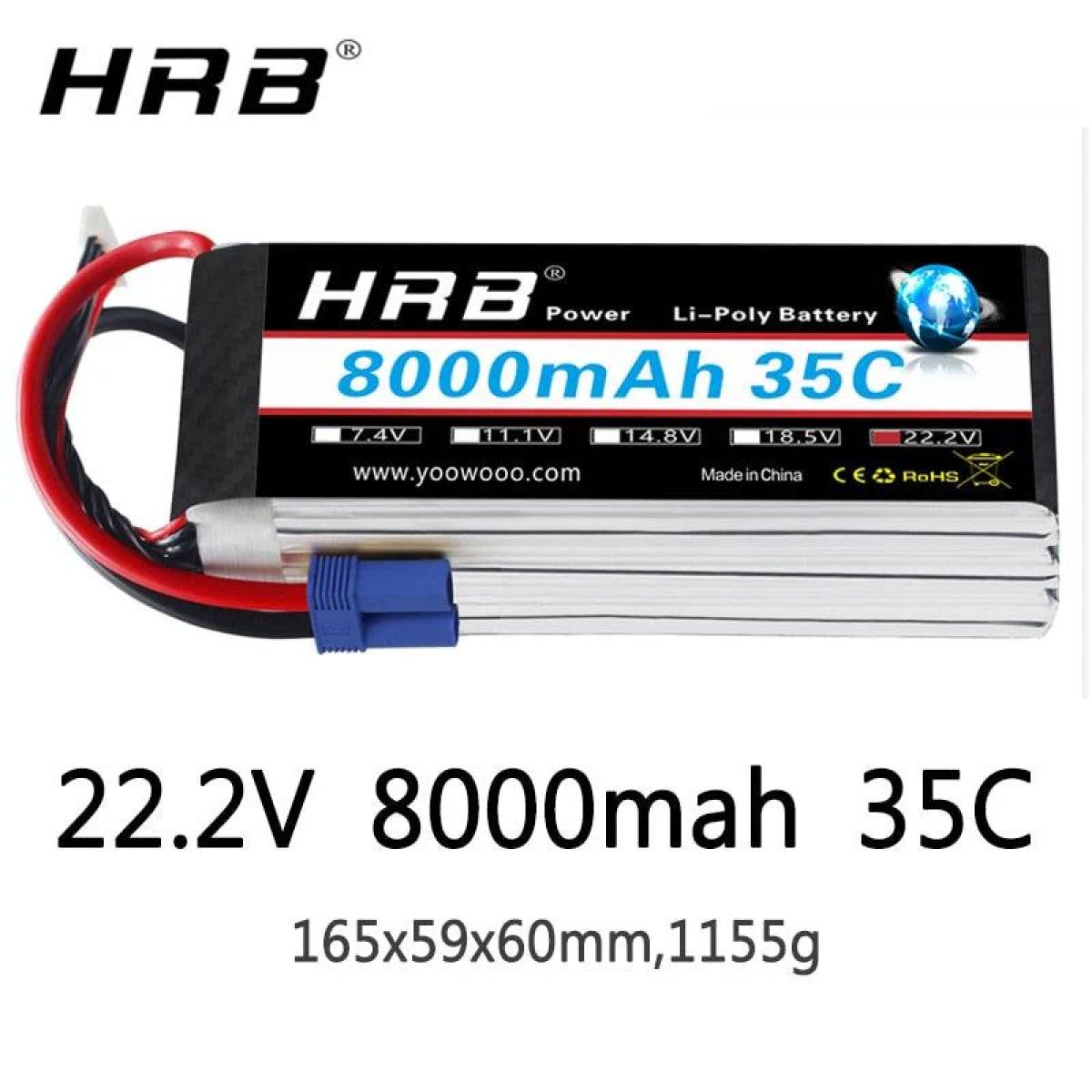 HRB 22.2V 8000mAh LiPo аккумулятор 6S XT60 EC5 XT90 Deans T XT150 AS150 35C для FPV дрона, авто, лодки HRB 22.2V 8000mAh LiPo аккумулятор 6S XT60 EC5 XT90 Deans T XT150 AS150 35C для FPV дрона, авто, лодки