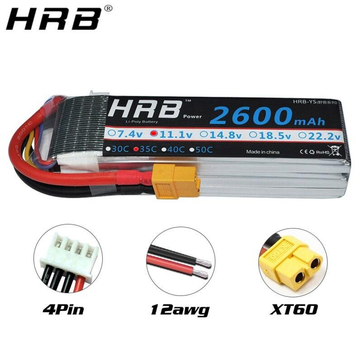 Аккумулятор HRB 3S 11.1V 2600мАч 35C Lipo XT60 T Deans XT90 EC5 для FPV, самолетов, авто, лодок RC Аккумулятор HRB 3S 11.1V 2600мАч 35C Lipo XT60 T Deans XT90 EC5 для FPV, самолетов, авто, лодок RC