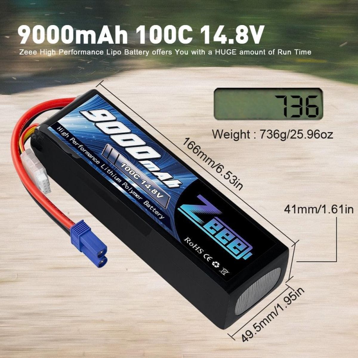 Аккумулятор Zeee 14.8V LiPo 4S 100C 9000mAh EC5 с металлическими пластинами для FPV дрона, авто, танка Аккумулятор Zeee 14.8V LiPo 4S 100C 9000mAh EC5 с металлическими пластинами для FPV дрона, авто, танка