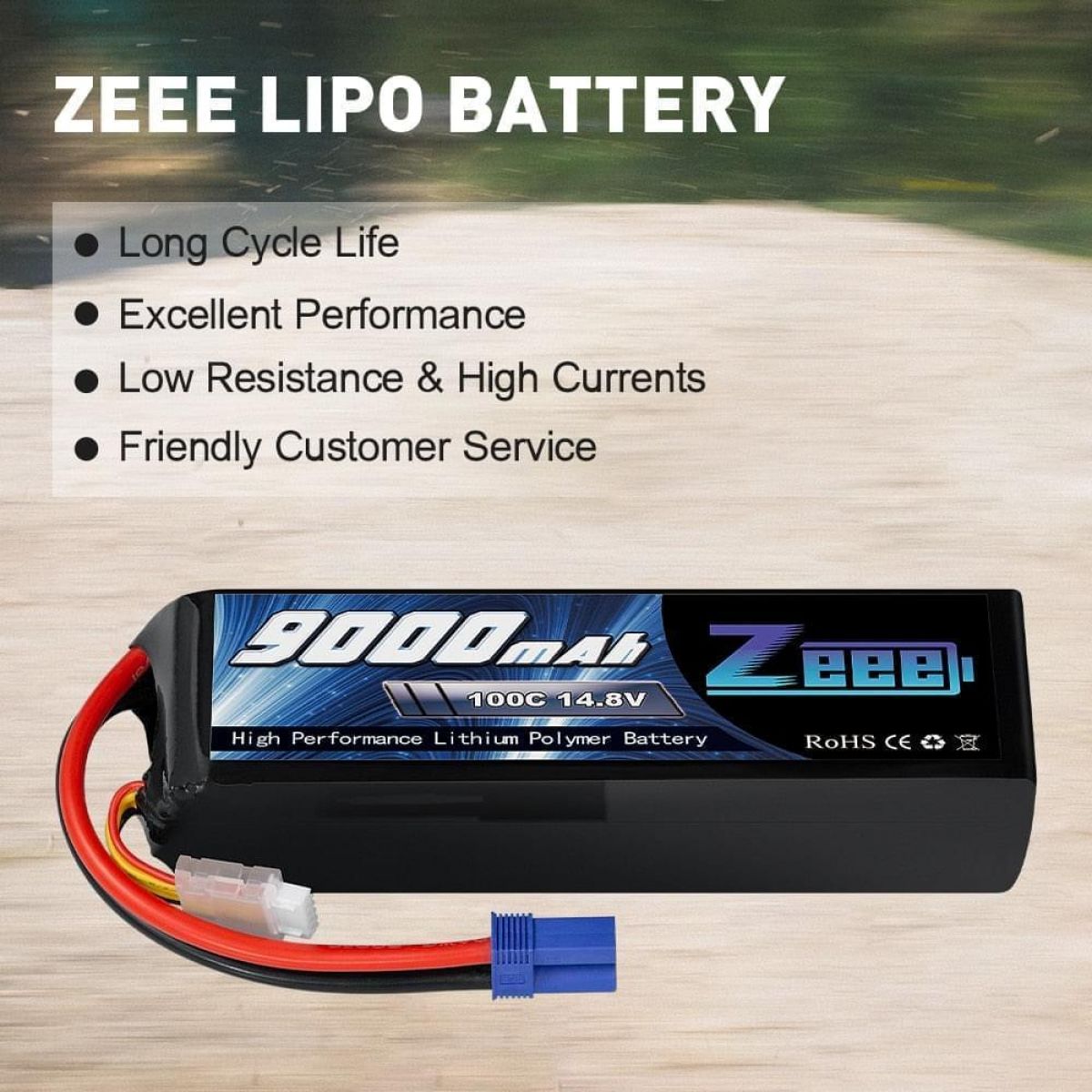Аккумулятор Zeee 14.8V LiPo 4S 100C 9000mAh EC5 с металлическими пластинами для FPV дрона, авто, танка Аккумулятор Zeee 14.8V LiPo 4S 100C 9000mAh EC5 с металлическими пластинами для FPV дрона, авто, танка