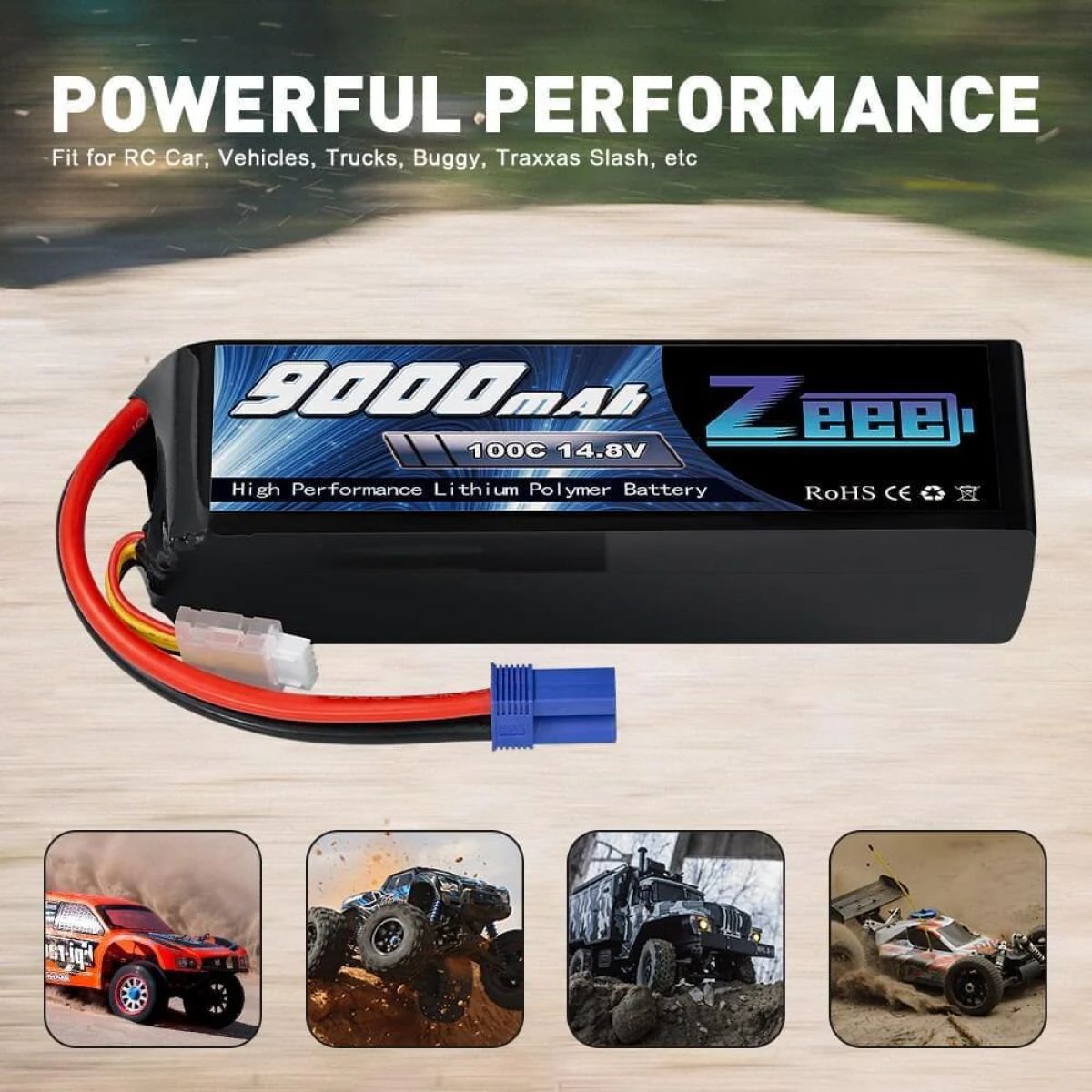 Аккумулятор Zeee 14.8V LiPo 4S 100C 9000mAh EC5 с металлическими пластинами для FPV дрона, авто, танка Аккумулятор Zeee 14.8V LiPo 4S 100C 9000mAh EC5 с металлическими пластинами для FPV дрона, авто, танка