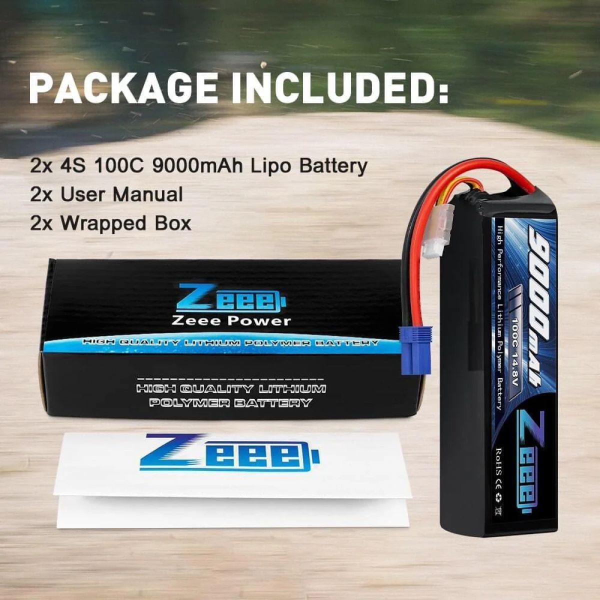 Аккумулятор Zeee 14.8V LiPo 4S 100C 9000mAh EC5 с металлическими пластинами для FPV дрона, авто, танка Аккумулятор Zeee 14.8V LiPo 4S 100C 9000mAh EC5 с металлическими пластинами для FPV дрона, авто, танка