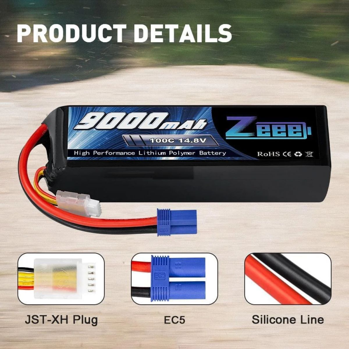 Аккумулятор Zeee 14.8V LiPo 4S 100C 9000mAh EC5 с металлическими пластинами для FPV дрона, авто, танка Аккумулятор Zeee 14.8V LiPo 4S 100C 9000mAh EC5 с металлическими пластинами для FPV дрона, авто, танка