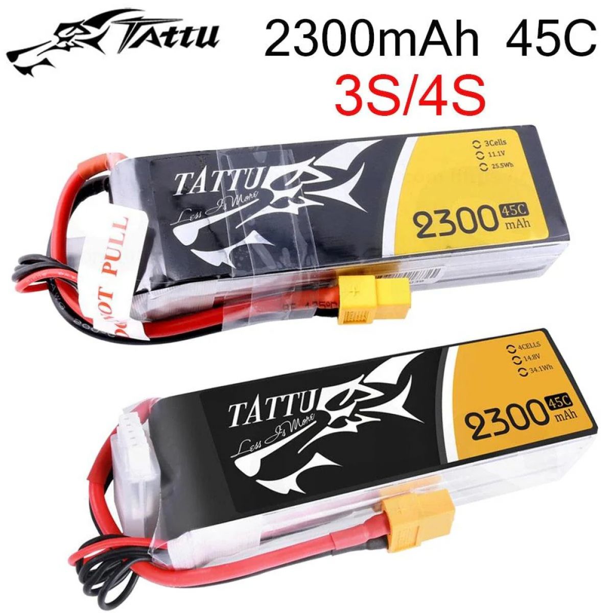 Аккумулятор Tattu Lipo 2300mAh 3S/4S 11.1V/14.8V 45C XT60 для FPV дрона, вертолёта, самолёта, авто Аккумулятор Tattu Lipo 2300mAh 3S/4S 11.1V/14.8V 45C XT60 для FPV дрона, вертолёта, самолёта, авто