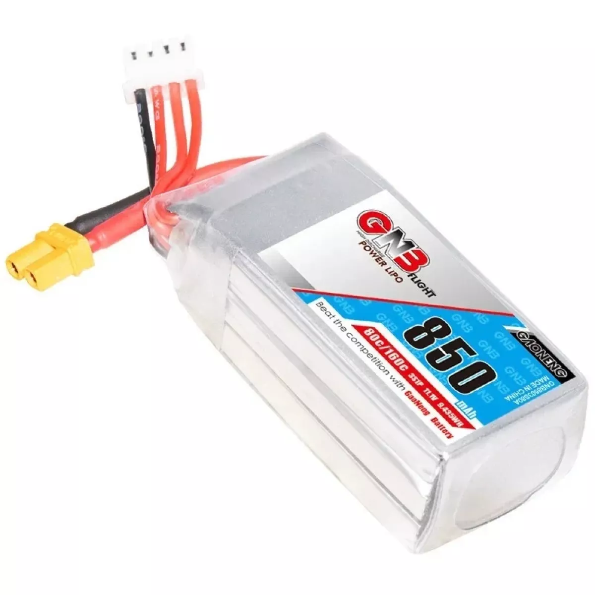 Аккумулятор GNB 4S 14.8V 850mAh 80C/160C LiPo для FPV гоночных дронов Аккумулятор GNB 4S 14.8V 850mAh 80C/160C LiPo для FPV гоночных дронов