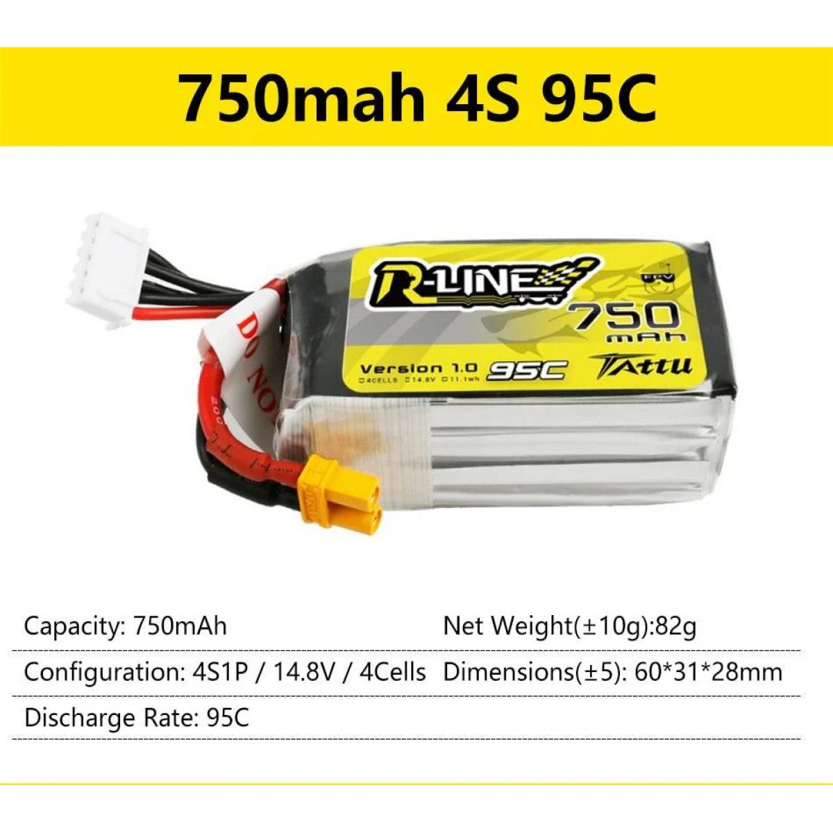 Аккумулятор LiPo Gens Ace Tattu R-Line 95C 3S/4S/6S 550-1800mAh для FPV гонок и RC моделей Аккумулятор LiPo Gens Ace Tattu R-Line 95C 3S/4S/6S 550-1800mAh для FPV гонок и RC моделей
