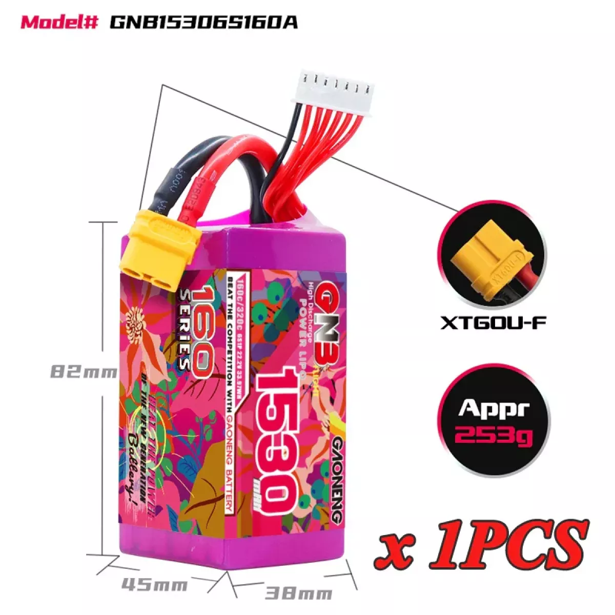 Аккумулятор GNB Lipo 4S/6S/8S 14.8В/22.2В/29.6В 1530мАч 160C с разъёмом XT60 для дронов Аккумулятор GNB Lipo 4S/6S/8S 14.8В/22.2В/29.6В 1530мАч 160C с разъёмом XT60 для дронов