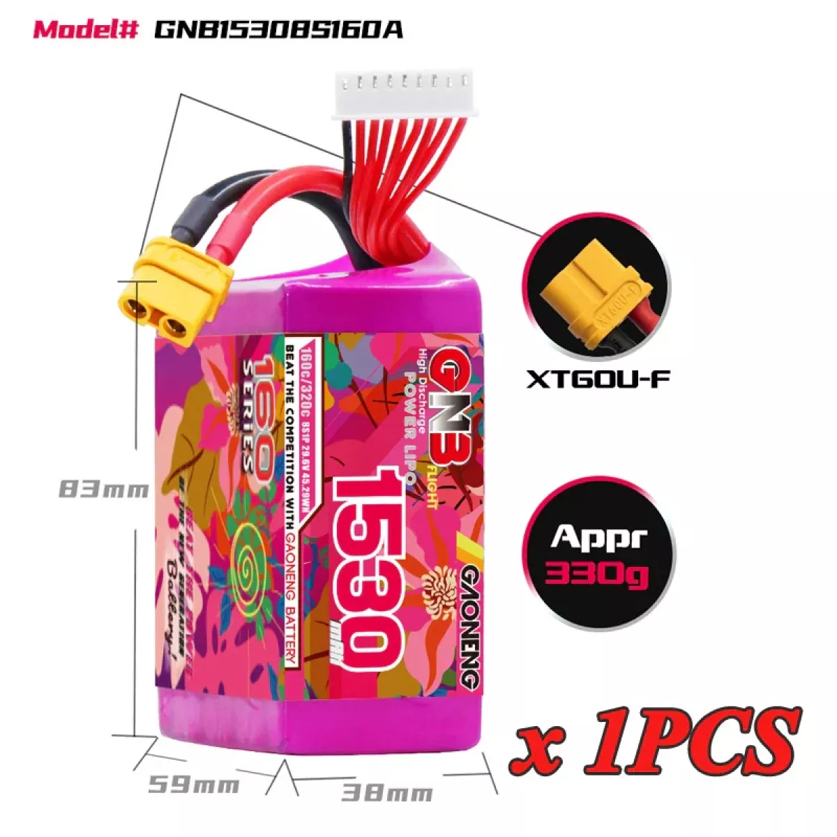 Аккумулятор GNB Lipo 4S/6S/8S 14.8В/22.2В/29.6В 1530мАч 160C с разъёмом XT60 для дронов Аккумулятор GNB Lipo 4S/6S/8S 14.8В/22.2В/29.6В 1530мАч 160C с разъёмом XT60 для дронов