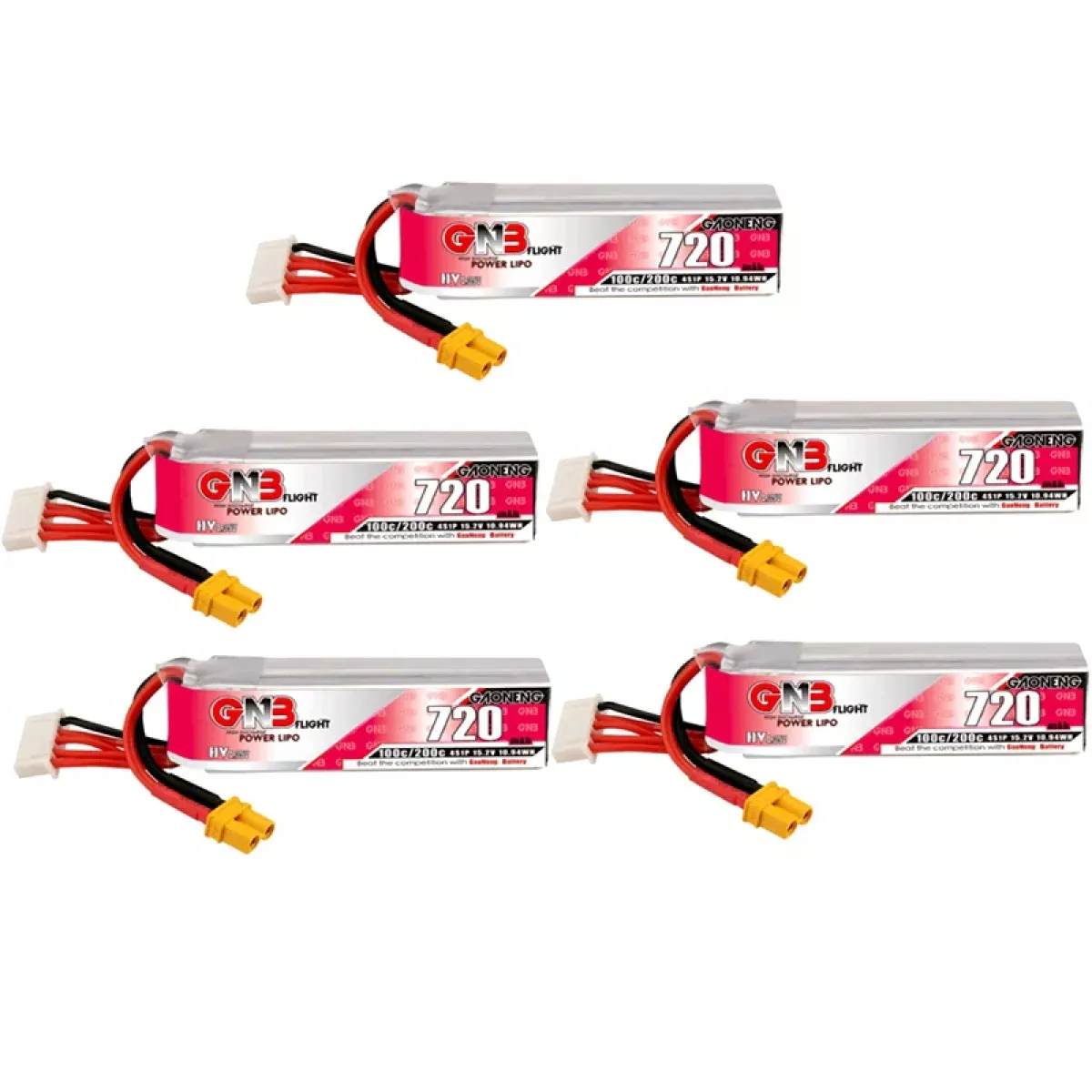 Набор 5 шт. GAONENG GNB 1S-6S 720mAh 200C HV LiPo аккумуляторов для FPV дрона Набор 5 шт. GAONENG GNB 1S-6S 720mAh 200C HV LiPo аккумуляторов для FPV дрона