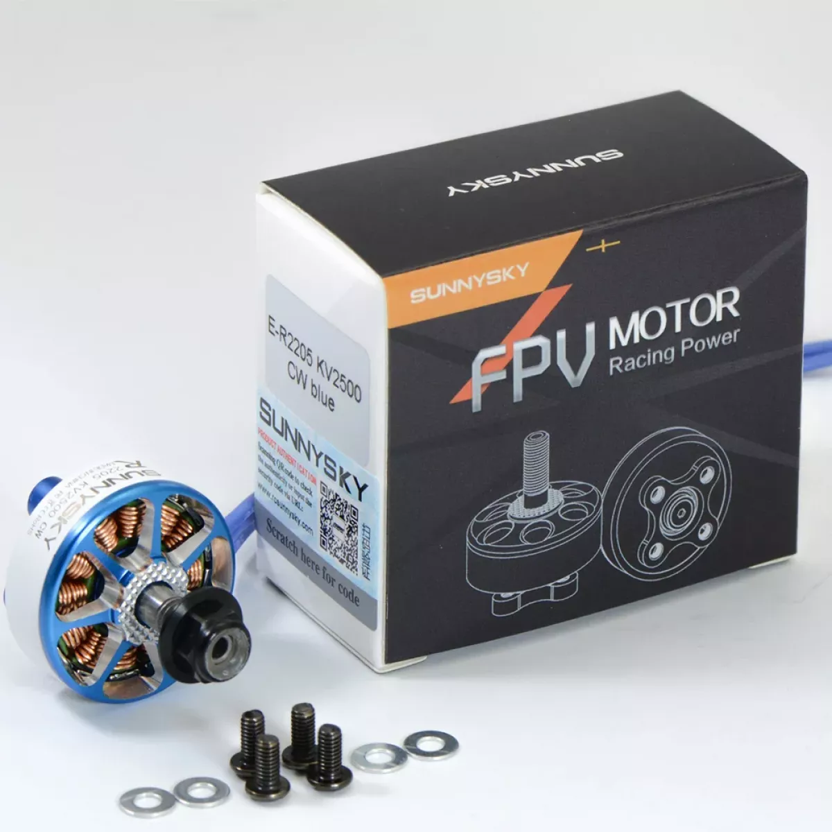 Бесколлекторный мотор Sunnysky E-R2205 2300KV/2500KV 3-4S для 5" FPV дрона, красный/синий/серый Бесколлекторный мотор Sunnysky E-R2205 2300KV/2500KV 3-4S для 5" FPV дрона, красный/синий/серый