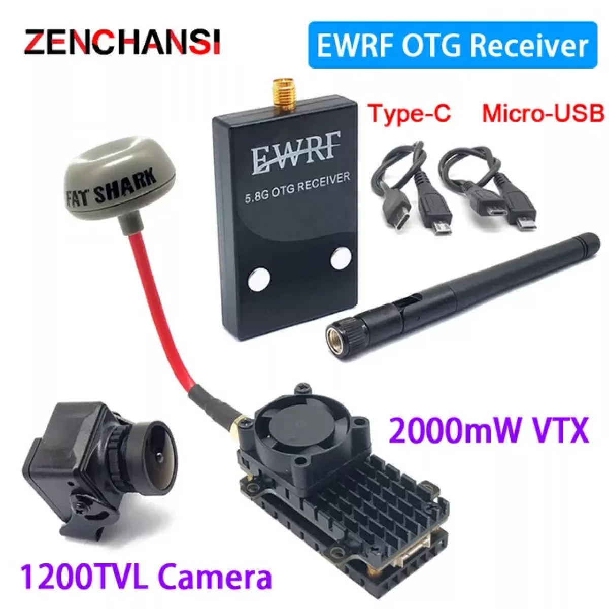 5.8ГГц 48CH 2W VTX — дальнобойный FPV видеопередатчик + EWRF UVC OTG приёмник + CMOS 1200TVL 2.5мм FPV камера 5.8ГГц 48CH 2W VTX — дальнобойный FPV видеопередатчик + EWRF UVC OTG приёмник + CMOS 1200TVL 2.5мм FPV камера