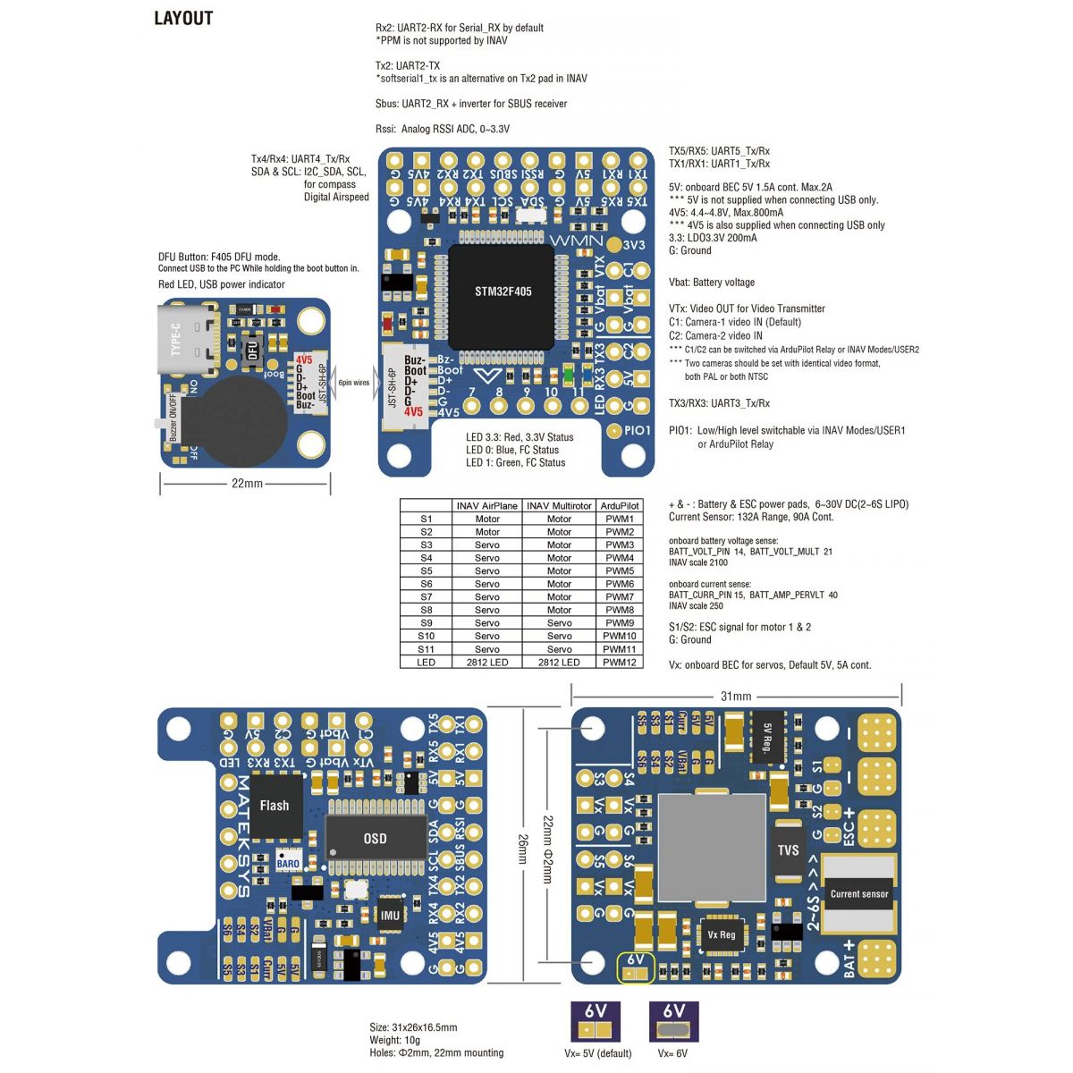Контроллер полёта MATEK F405-WMN от Mateksys (Flight Controller) Контроллер полёта MATEK F405-WMN от Mateksys (Flight Controller)