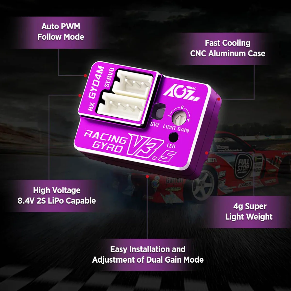 AGFRC GY04M V3.5 (Purple) алюминиевый корпус – мини-гироскоп двойной чувствительности для Mini-Z Drift F1 Touring Offroad AGFRC GY04M V3.5 (Purple) алюминиевый корпус – мини-гироскоп двойной чувствительности для Mini-Z Drift F1 Touring Offroad