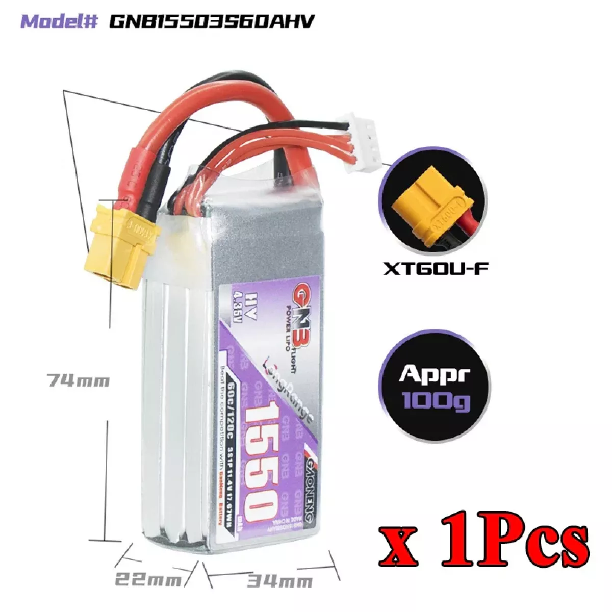 Аккумулятор GNB 2S/3S/4S/6S HV 1550mAh 60C/120C для RC автомобилей, дронов, самолётов Аккумулятор GNB 2S/3S/4S/6S HV 1550mAh 60C/120C для RC автомобилей, дронов, самолётов