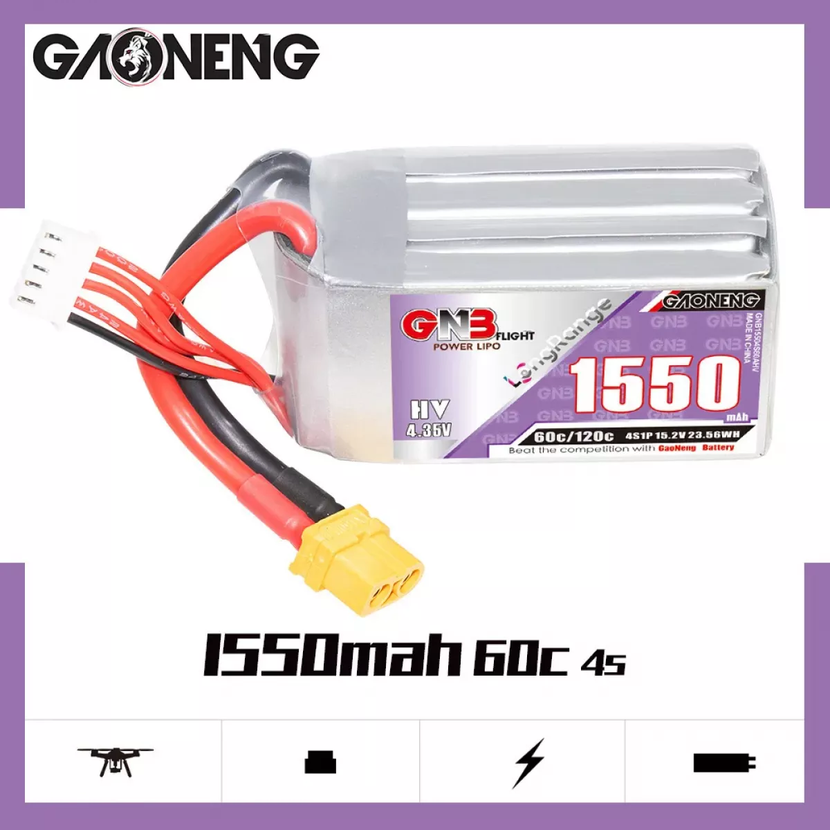 Аккумулятор GNB 2S/3S/4S/6S HV 1550mAh 60C/120C для RC автомобилей, дронов, самолётов Аккумулятор GNB 2S/3S/4S/6S HV 1550mAh 60C/120C для RC автомобилей, дронов, самолётов