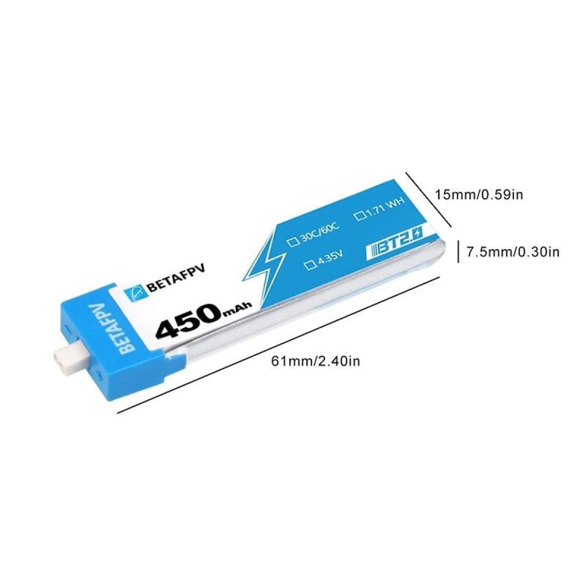8 шт. аккумуляторов BETAFPV BT2.0 300/450mAh 1S 4.35V 30C для FPV-дрона, коннектор BT2.0 8 шт. аккумуляторов BETAFPV BT2.0 300/450mAh 1S 4.35V 30C для FPV-дрона, коннектор BT2.0