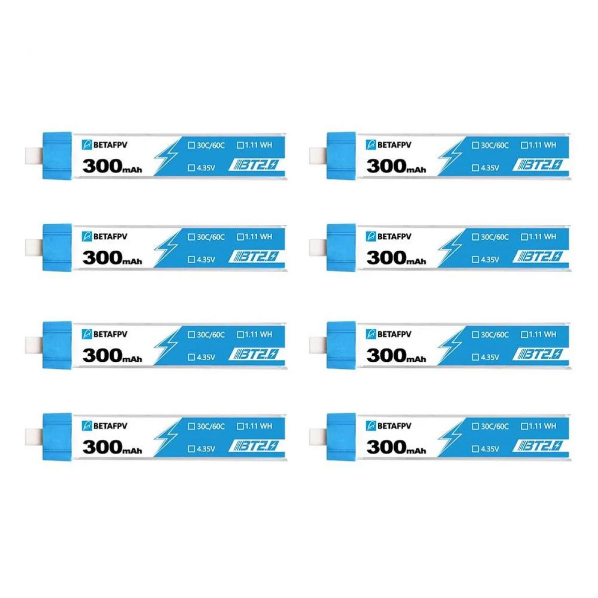 8 шт. аккумуляторов BETAFPV BT2.0 300/450mAh 1S 4.35V 30C для FPV-дрона, коннектор BT2.0 8 шт. аккумуляторов BETAFPV BT2.0 300/450mAh 1S 4.35V 30C для FPV-дрона, коннектор BT2.0