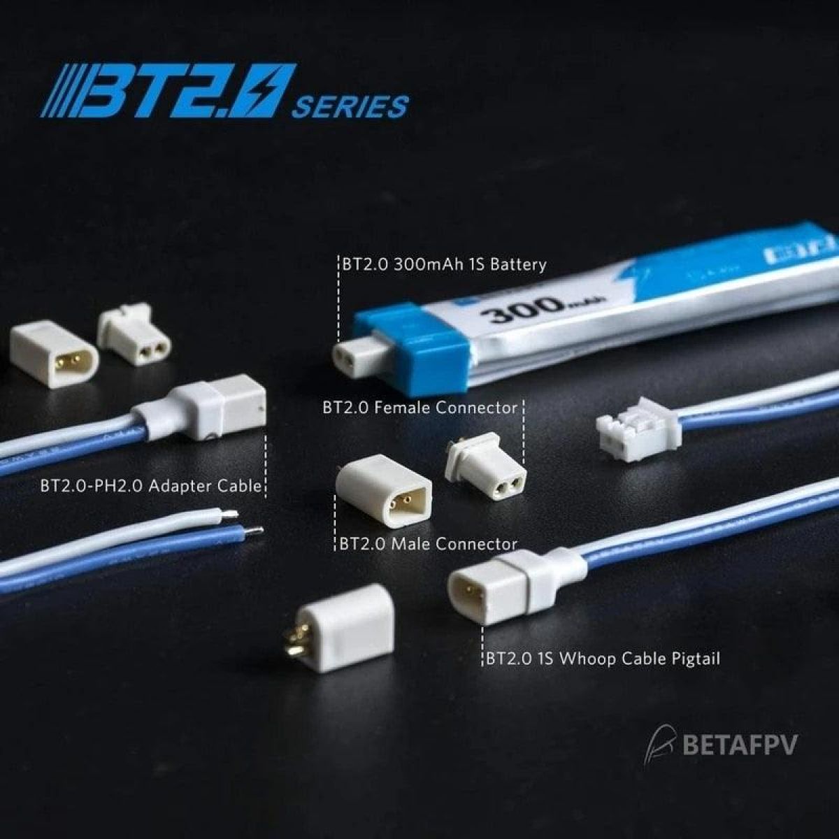 8 шт. аккумуляторов BETAFPV BT2.0 300/450mAh 1S 4.35V 30C для FPV-дрона, коннектор BT2.0 8 шт. аккумуляторов BETAFPV BT2.0 300/450mAh 1S 4.35V 30C для FPV-дрона, коннектор BT2.0