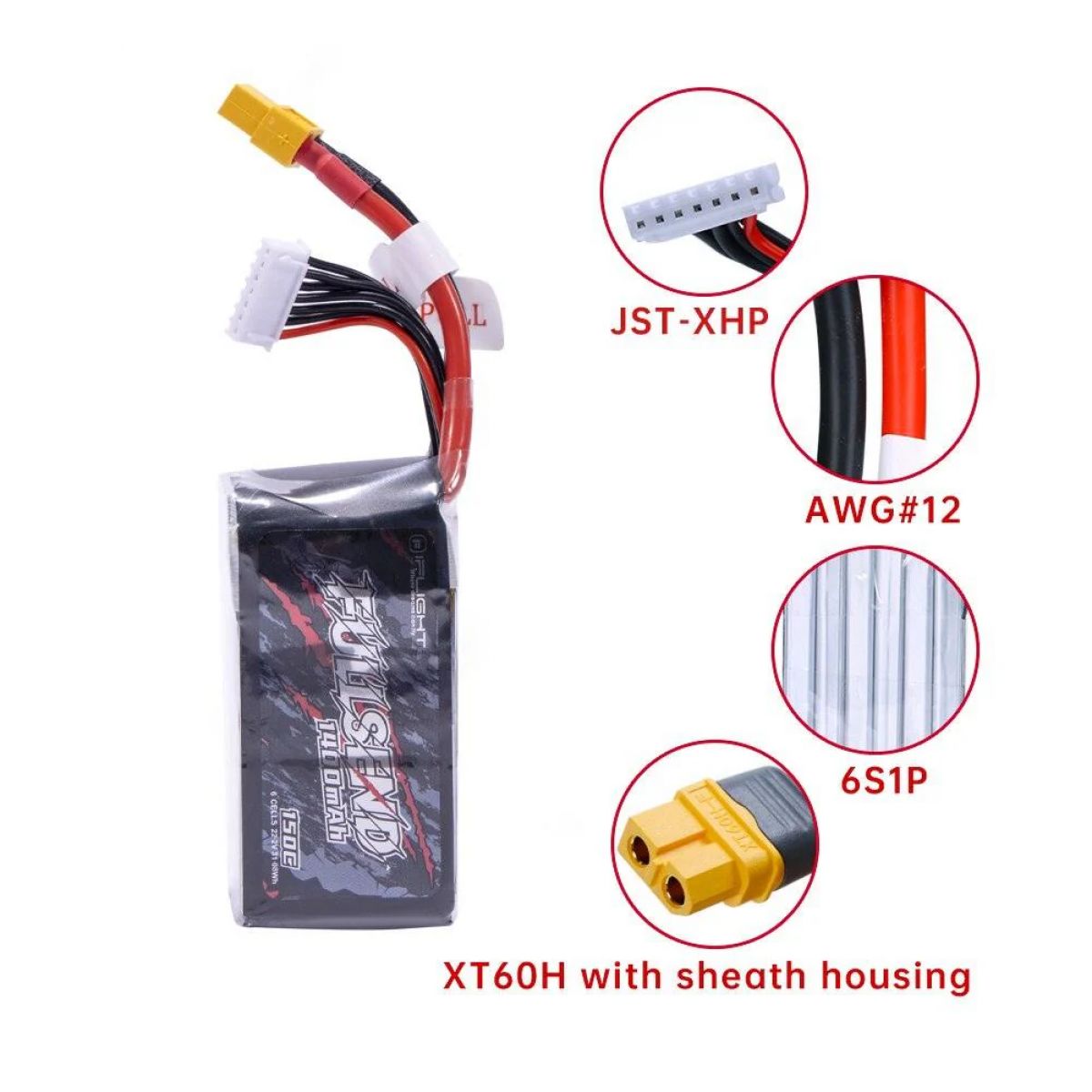Аккумулятор iFlight Fullsend 6S1P 1400mAh 150C 22.2V LiPo с разъемом XT60H для FPV дронов Аккумулятор iFlight Fullsend 6S1P 1400mAh 150C 22.2V LiPo с разъемом XT60H для FPV дронов
