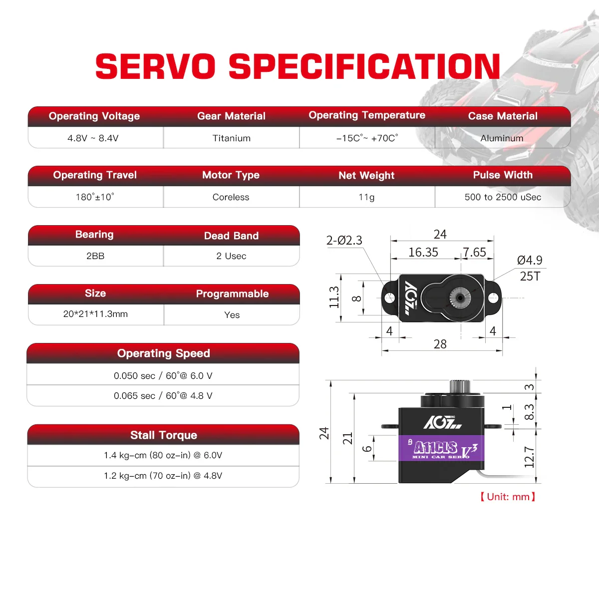 AGFRC A11CLS V3 — Программируемый микро-серво гироскоп для RC Mini Z D Q 1/28 1/24 1/18, 1.4KG, суперскорость AGFRC A11CLS V3 — Программируемый микро-серво гироскоп для RC Mini Z D Q 1/28 1/24 1/18, 1.4KG, суперскорость