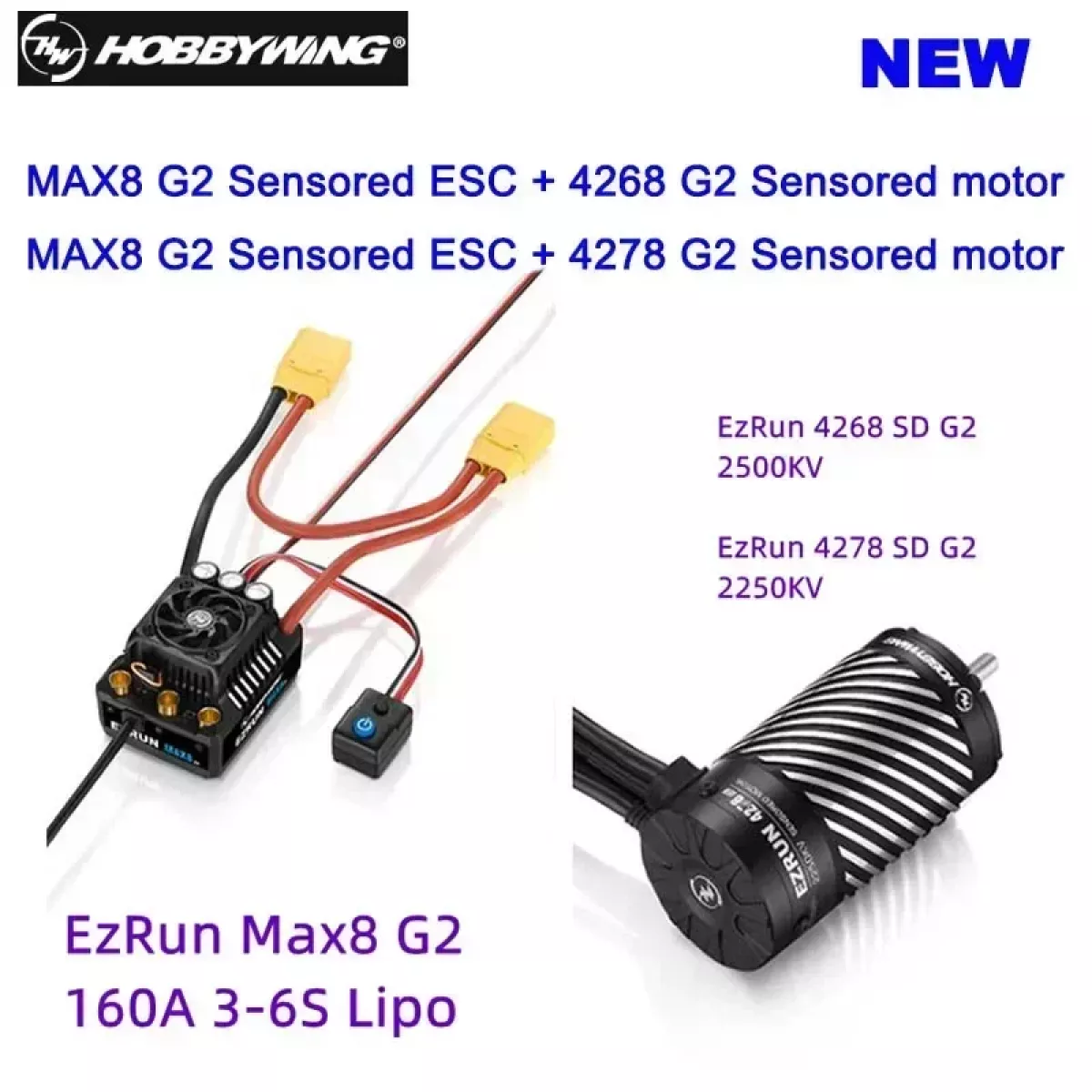 HOBBYWING EZRUN MAX8 G2 160A ESC с 4268SD 2500KV/4278SD 2250KV бесколлекторным мотором для RC авто HOBBYWING EZRUN MAX8 G2 160A ESC с 4268SD 2500KV/4278SD 2250KV бесколлекторным мотором для RC авто