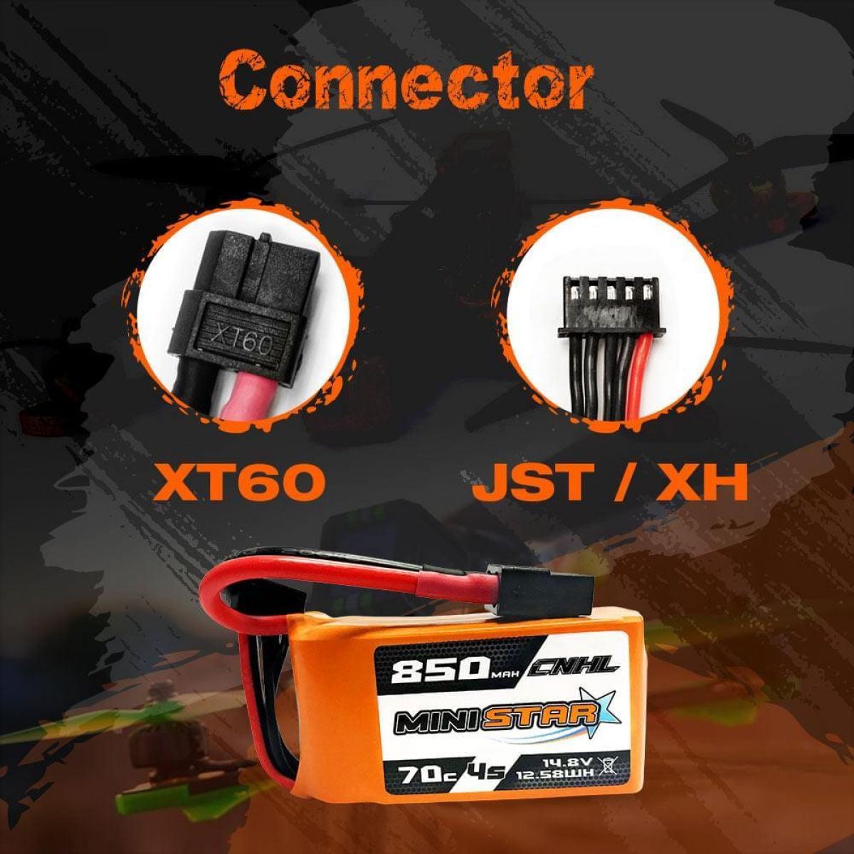 Аккумулятор CNHL 4S 14.8V LiPo 850mAh 70C XT60 для FPV дрона, квадрокоптера, самолёта, 2/4 шт. Аккумулятор CNHL 4S 14.8V LiPo 850mAh 70C XT60 для FPV дрона, квадрокоптера, самолёта, 2/4 шт.