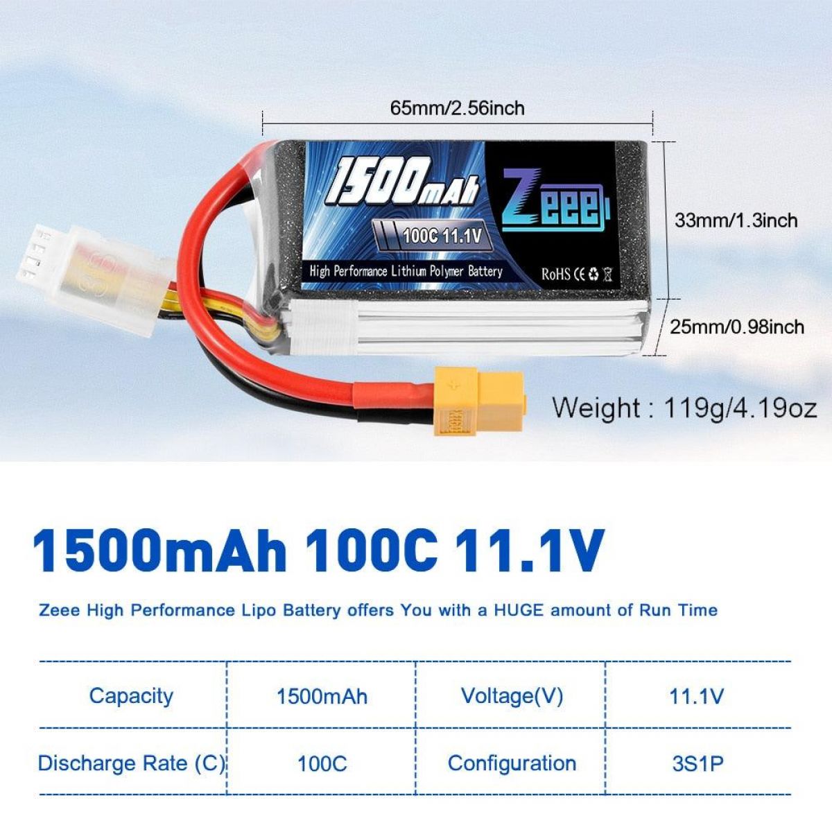 2шт Zeee 11.1V 1500mAh 100C 3S Lipo аккумулятор XT60 для квадрокоптера, RC авто, FPV, самолёта 2шт Zeee 11.1V 1500mAh 100C 3S Lipo аккумулятор XT60 для квадрокоптера, RC авто, FPV, самолёта