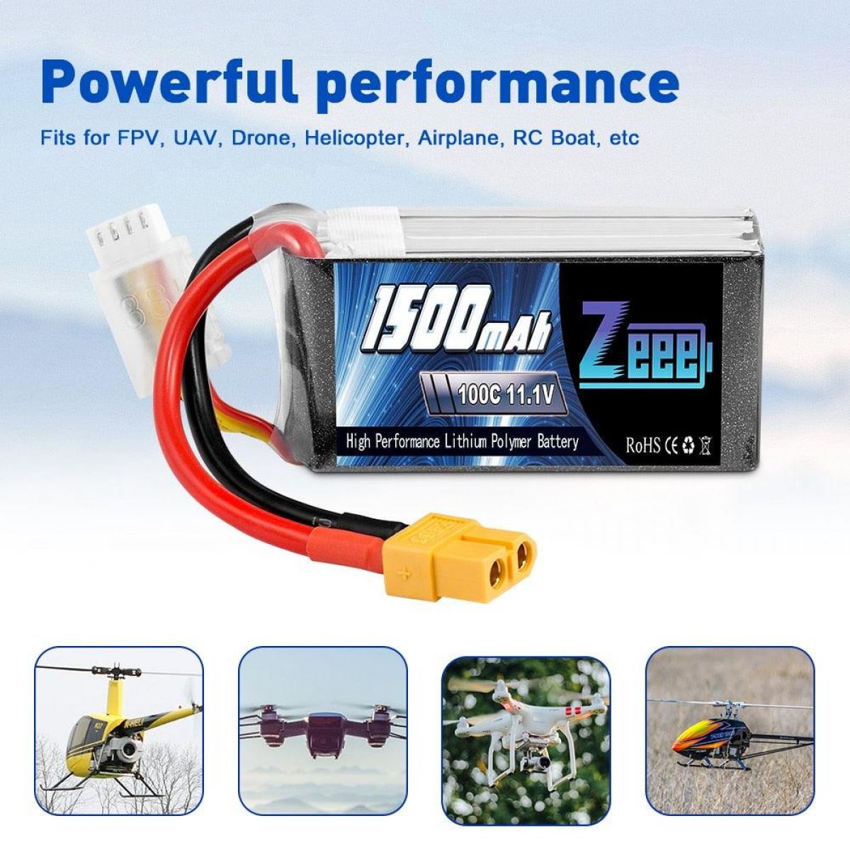 2шт Zeee 11.1V 1500mAh 100C 3S Lipo аккумулятор XT60 для квадрокоптера, RC авто, FPV, самолёта 2шт Zeee 11.1V 1500mAh 100C 3S Lipo аккумулятор XT60 для квадрокоптера, RC авто, FPV, самолёта