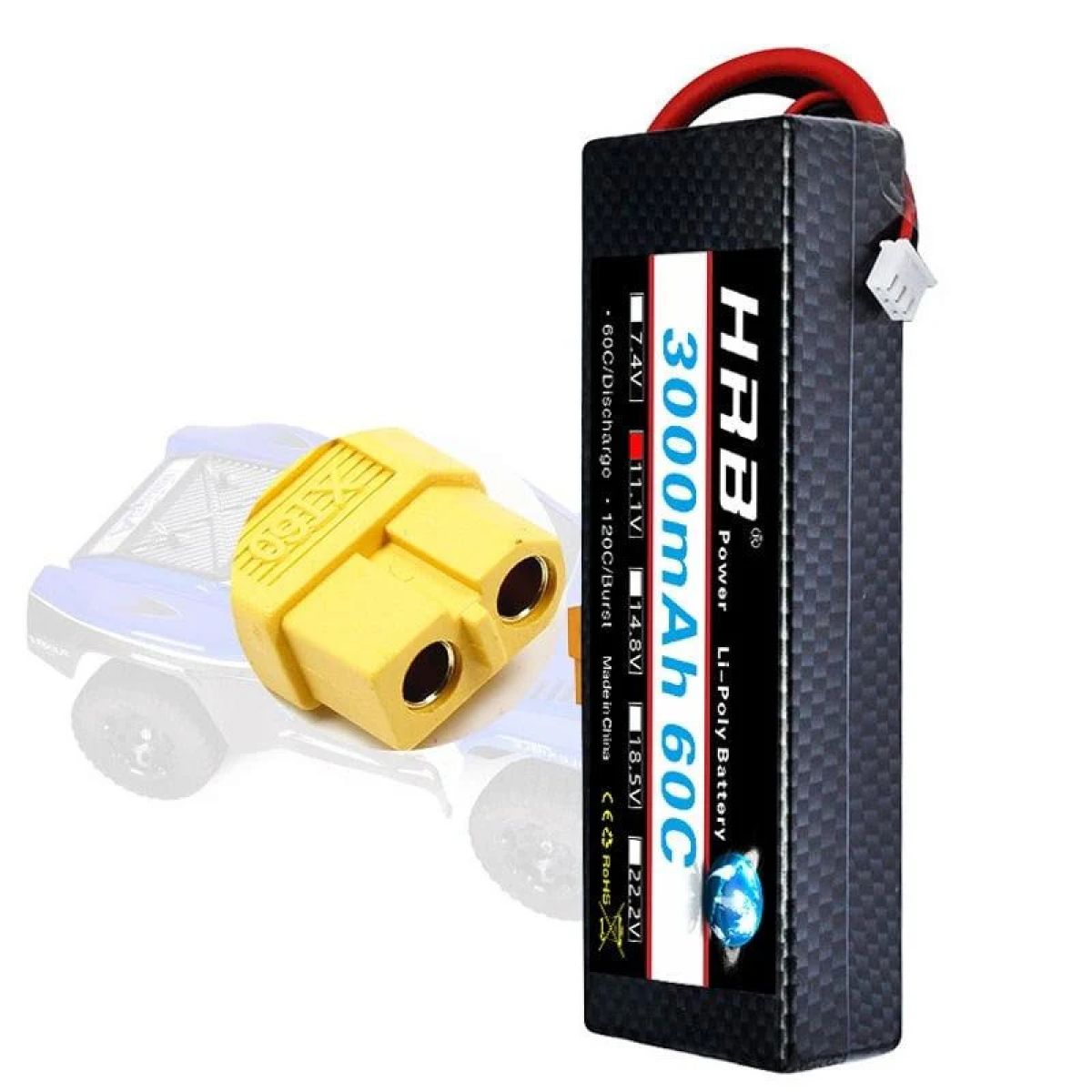 Аккумулятор HRB 11.1В 3000мАч LiPo 3S 60C Hard Case XT60/Deans/XT90/EC5 для багги, авто, лодок RC Аккумулятор HRB 11.1В 3000мАч LiPo 3S 60C Hard Case XT60/Deans/XT90/EC5 для багги, авто, лодок RC