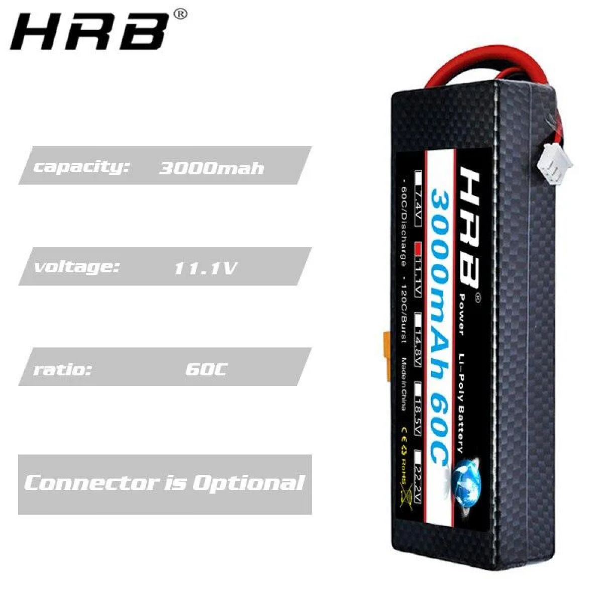Аккумулятор HRB 11.1В 3000мАч LiPo 3S 60C Hard Case XT60/Deans/XT90/EC5 для багги, авто, лодок RC Аккумулятор HRB 11.1В 3000мАч LiPo 3S 60C Hard Case XT60/Deans/XT90/EC5 для багги, авто, лодок RC