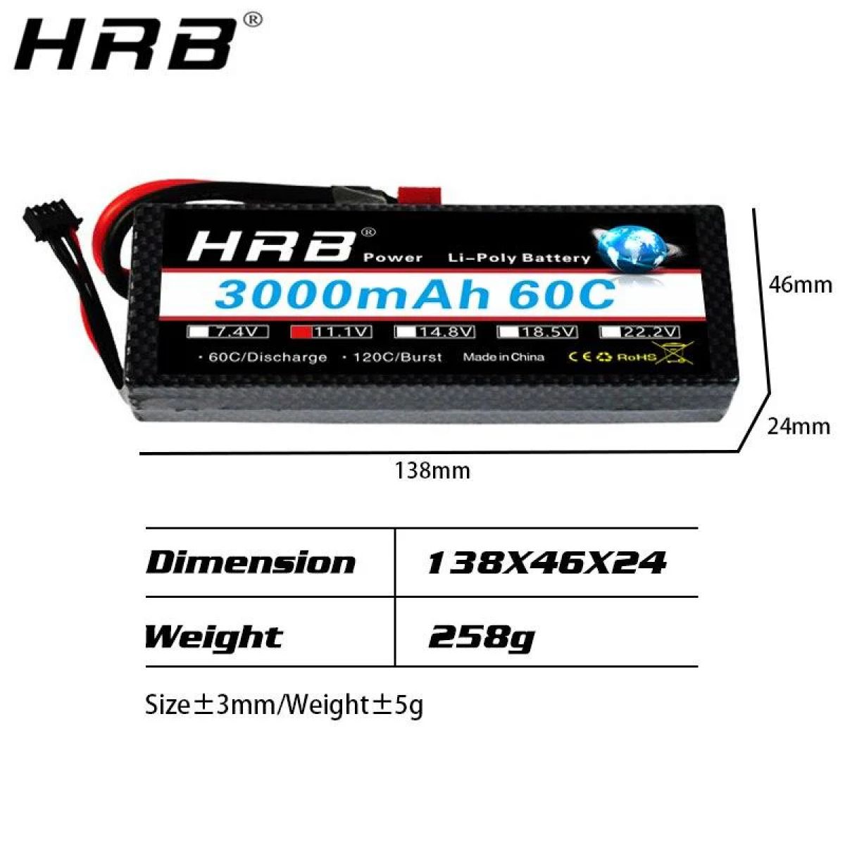 Аккумулятор HRB 11.1В 3000мАч LiPo 3S 60C Hard Case XT60/Deans/XT90/EC5 для багги, авто, лодок RC Аккумулятор HRB 11.1В 3000мАч LiPo 3S 60C Hard Case XT60/Deans/XT90/EC5 для багги, авто, лодок RC