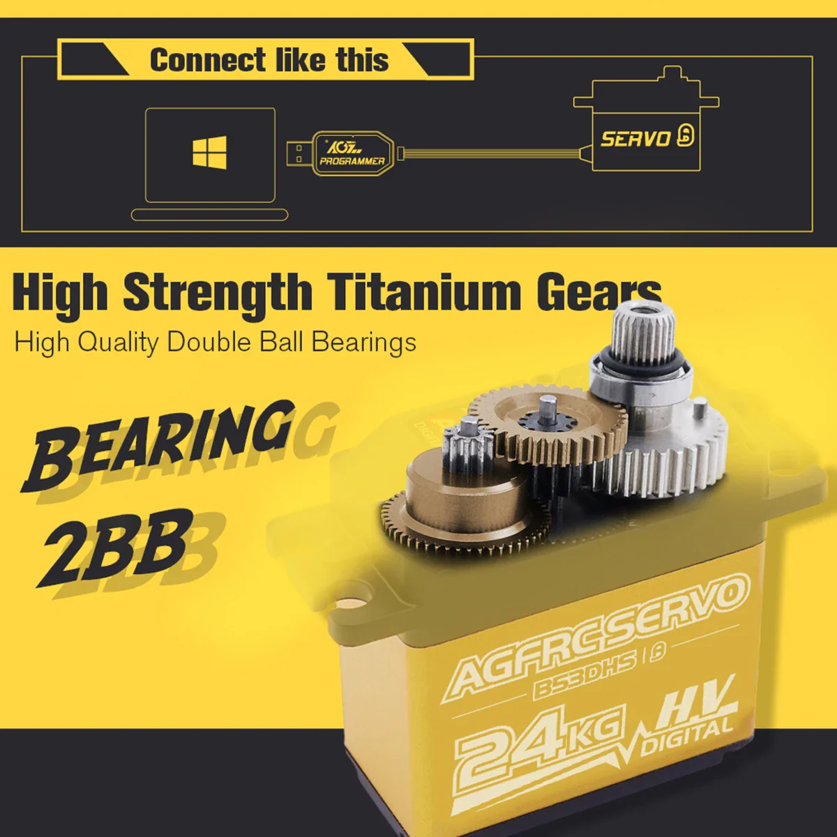 AGFRC B53DHS – Серво 24КГ, цифровой, программируемый, титан, HV, для 1/12 1/10 RC авто AGFRC B53DHS – Серво 24КГ, цифровой, программируемый, титан, HV, для 1/12 1/10 RC авто