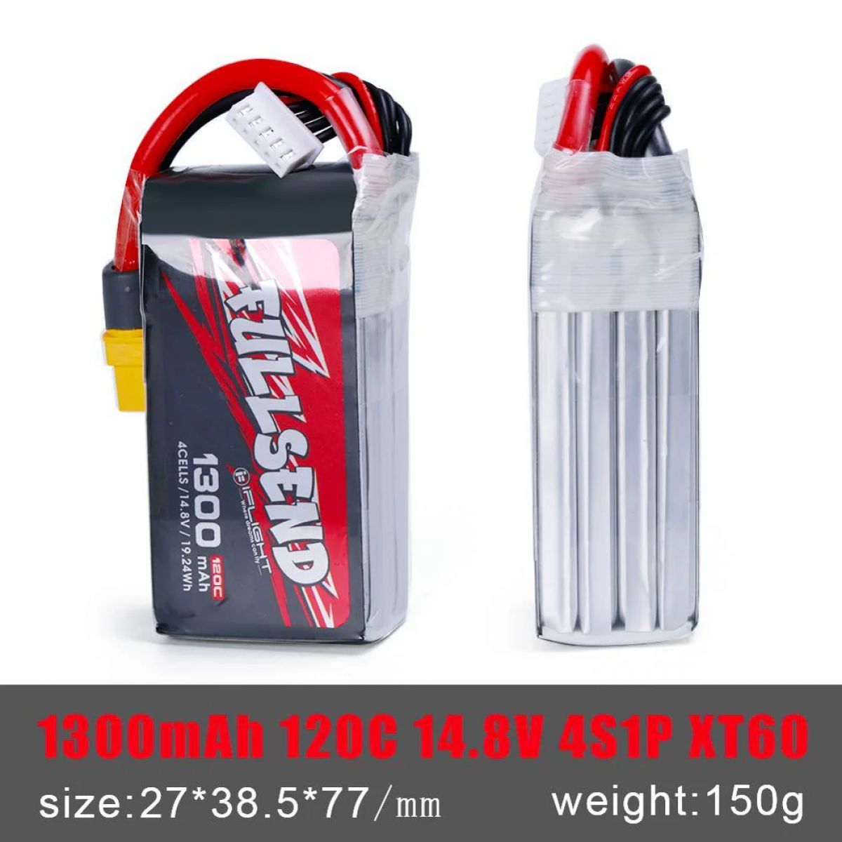 Аккумулятор iFlight FULLSEND 4S 14.8В 1300мАч 120C LiPo с разъёмом XT60H для дронов FPV Аккумулятор iFlight FULLSEND 4S 14.8В 1300мАч 120C LiPo с разъёмом XT60H для дронов FPV