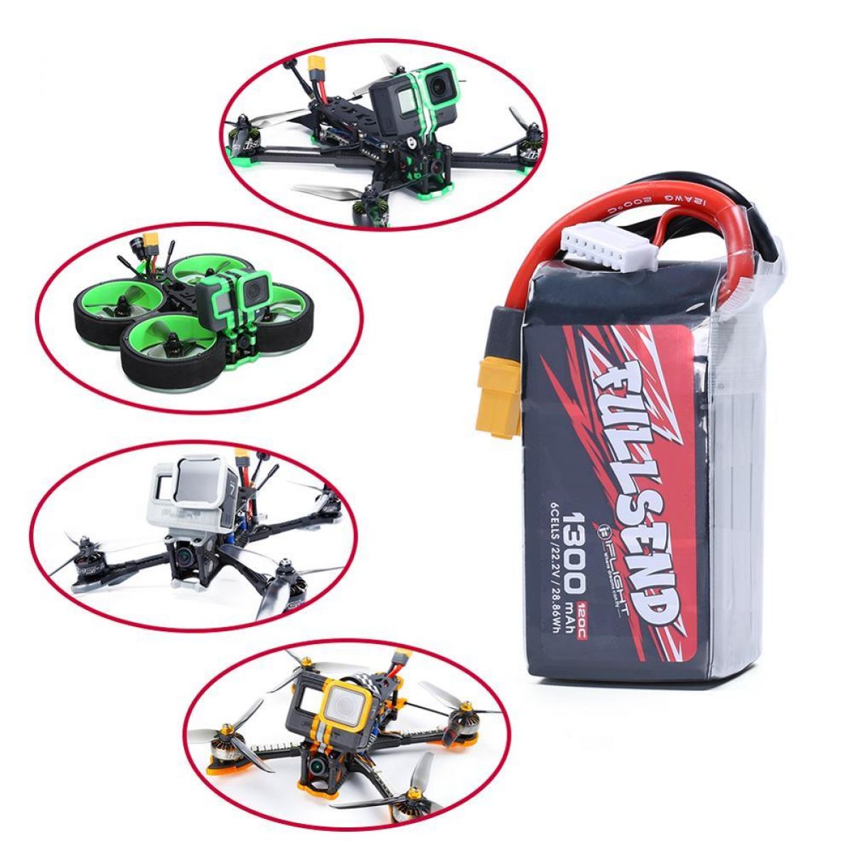 Аккумулятор iFlight FULLSEND 4S 14.8В 1300мАч 120C LiPo с разъёмом XT60H для дронов FPV Аккумулятор iFlight FULLSEND 4S 14.8В 1300мАч 120C LiPo с разъёмом XT60H для дронов FPV