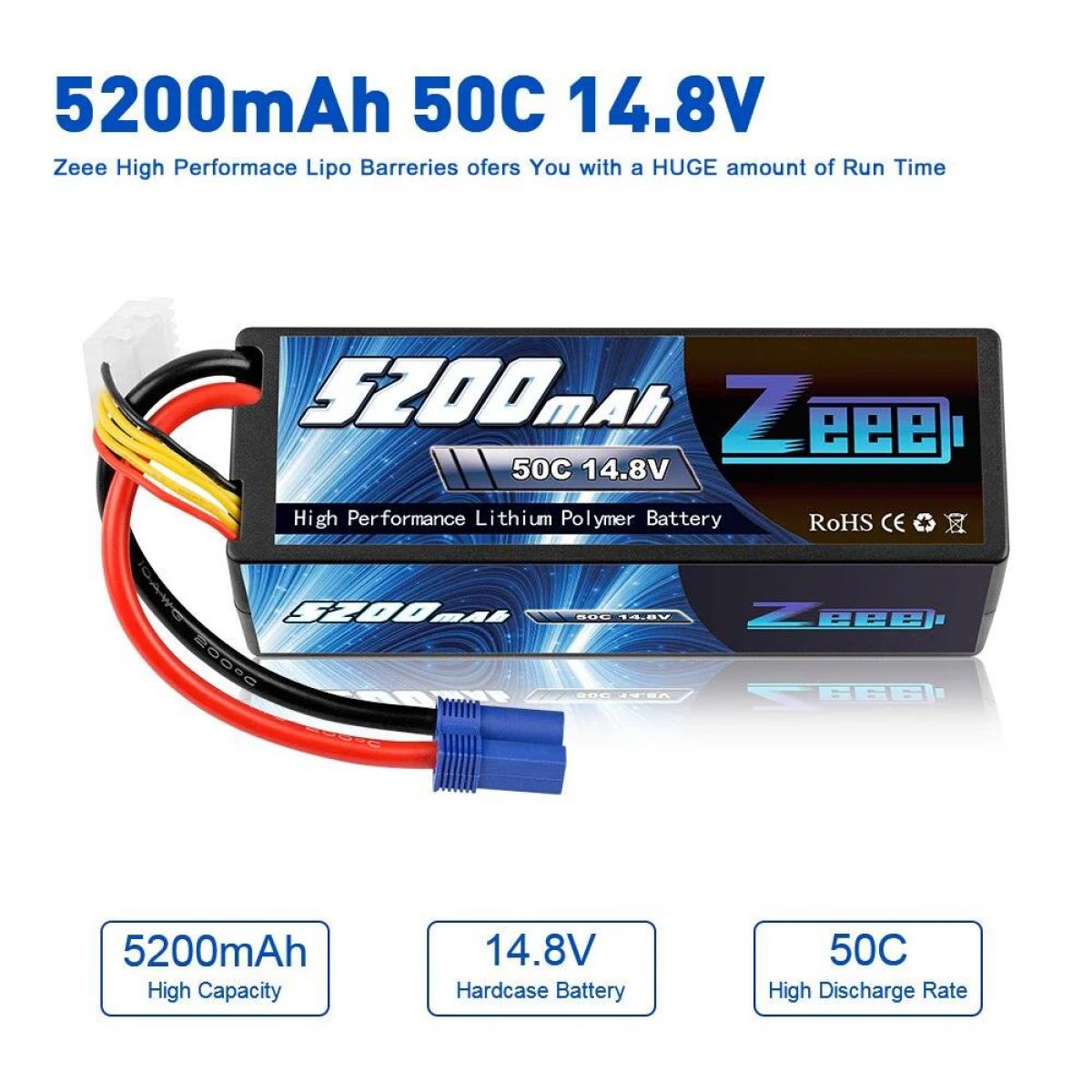 Zeee 4S 14.8В 5200мАч 50C Lipo аккумулятор с EC5, жесткий корпус для багги, траги, монстров, лодок Zeee 4S 14.8В 5200мАч 50C Lipo аккумулятор с EC5, жесткий корпус для багги, траги, монстров, лодок