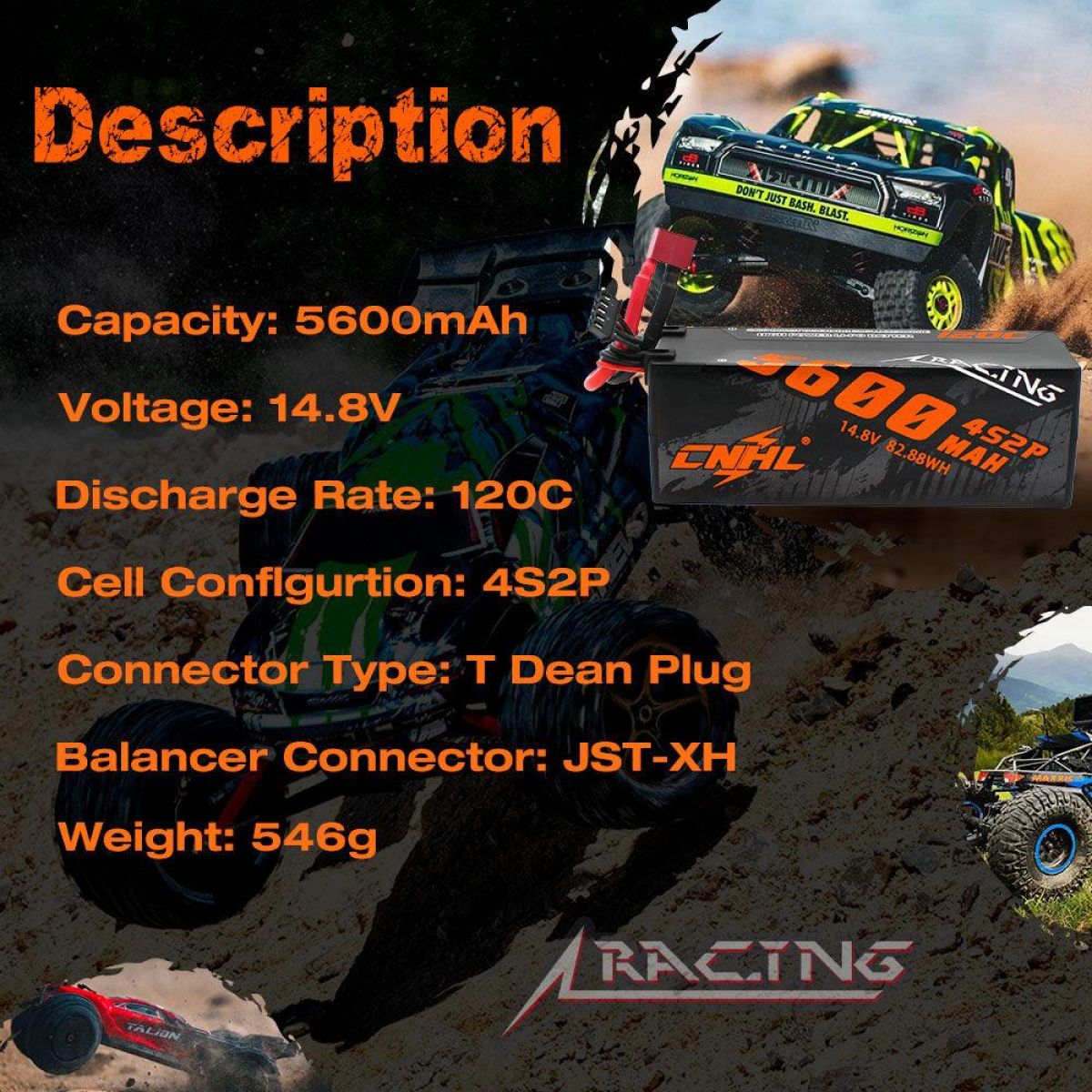 Аккумулятор CNHL 14.8V 5600mAh LiPo 4S 120C Hard Case Deans для FPV дронов, авто, багги, катеров Аккумулятор CNHL 14.8V 5600mAh LiPo 4S 120C Hard Case Deans для FPV дронов, авто, багги, катеров