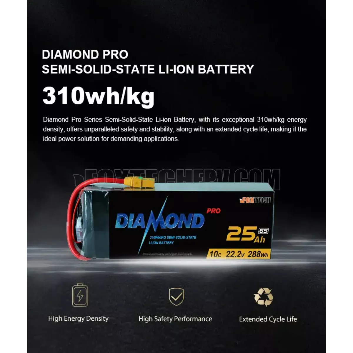 Аккумулятор Li-ion Diamond Pro 12S 44.4V 10C, 310Втч/кг, 22000–33000мАч для БПЛА Аккумулятор Li-ion Diamond Pro 12S 44.4V 10C, 310Втч/кг, 22000–33000мАч для БПЛА