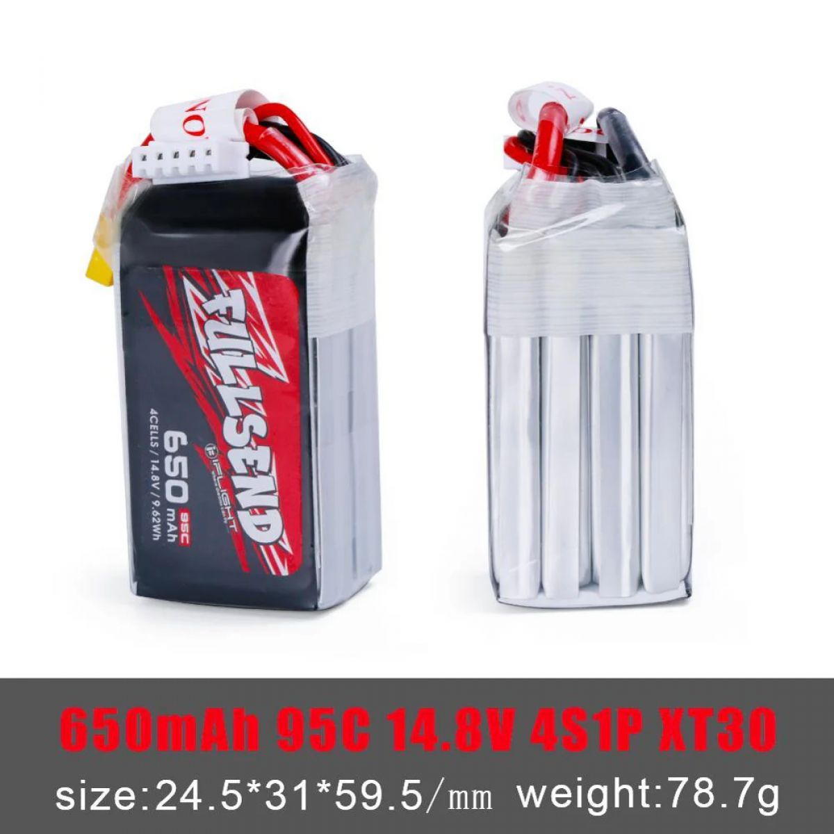 iFlight FULLSEND 4S 650мАч LiPo аккумулятор 14.8В 95C с разъёмом XT30 для FPV дрона iFlight FULLSEND 4S 650мАч LiPo аккумулятор 14.8В 95C с разъёмом XT30 для FPV дрона