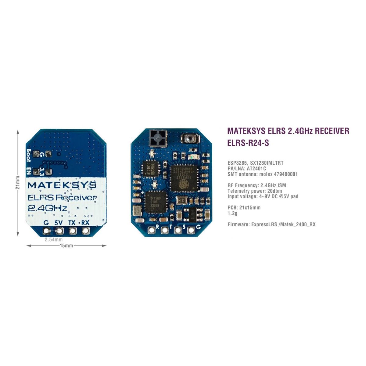 MATEK ELRS-R24-S — приёмник ELRS 2.4ГГц от Mateksys MATEK ELRS-R24-S — приёмник ELRS 2.4ГГц от Mateksys